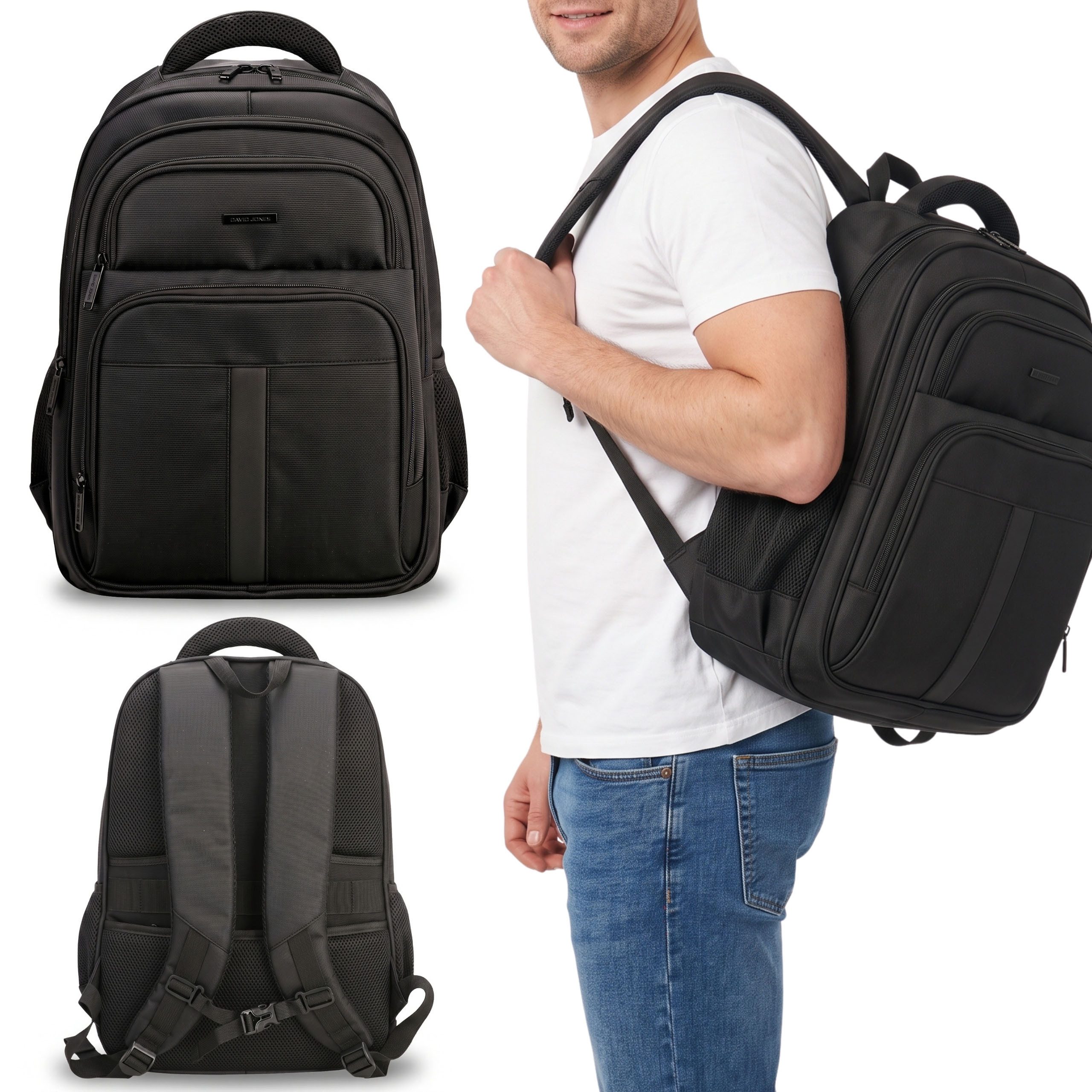 Sarcia.eu Cityrucksack David Jones SCHWARZER Herrenrucksack, MIT LAPTOPFACH, 47x35x15 cm