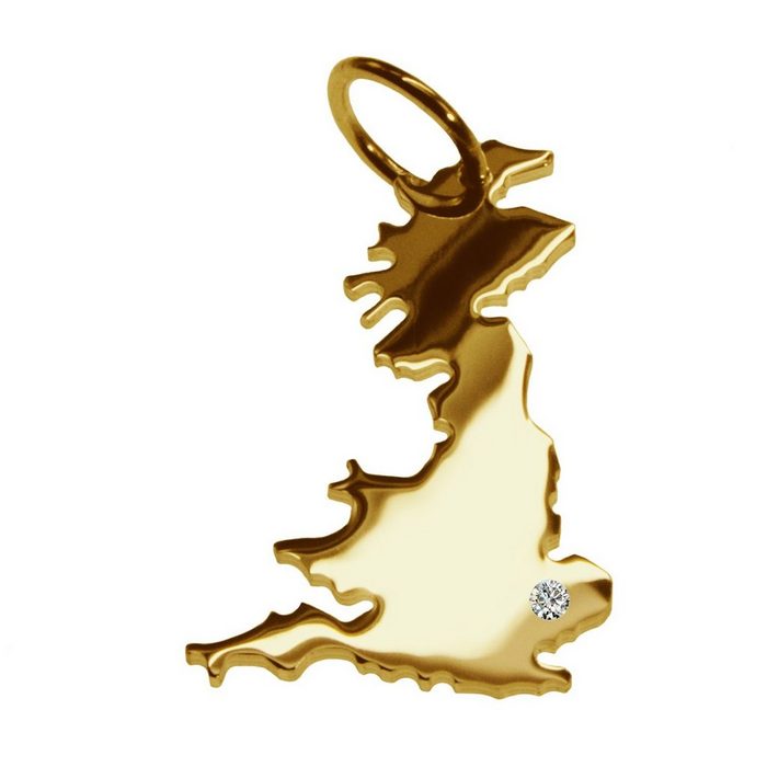 schmuckador Kettenanhänger Kettenanhänger in der Form von der Landkarte England mit Brillant 0 015ct an Ihrem Wunschort in massiv 585 Gelbgold