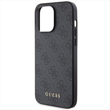 Guess Smartphone-Hülle Guess Apple iPhone 15 Pro Max Schutzhülle Case 4G Metal Gold Logo Grau