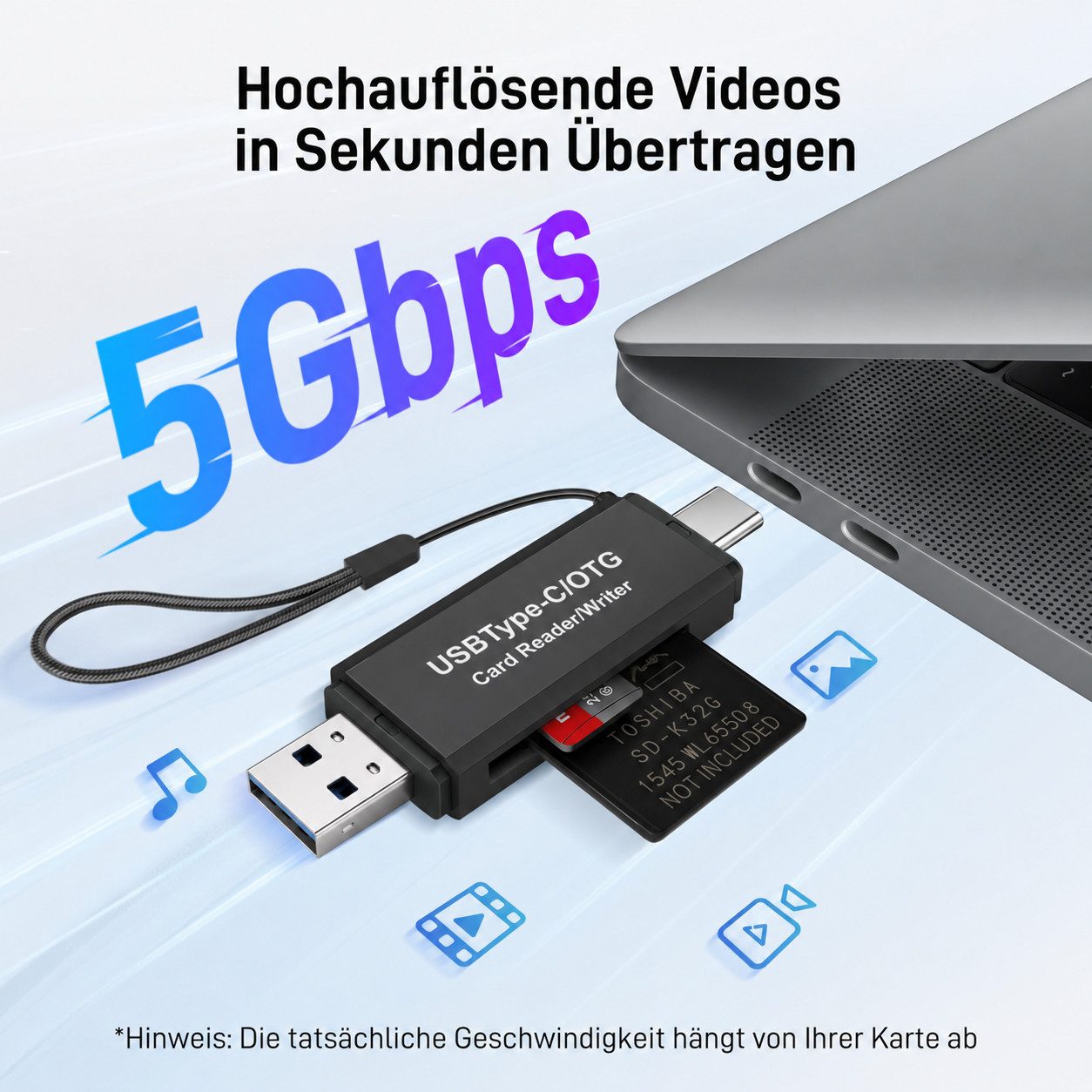 ibettertec SD Kartenleser 4-in-1 mit USB-C und USB-A, OTG Kartenleser für SD Speicherkarte (MicroSD, TF, SDHC, kompatibel mit Smartphone, Tablet, Laptop und PC)