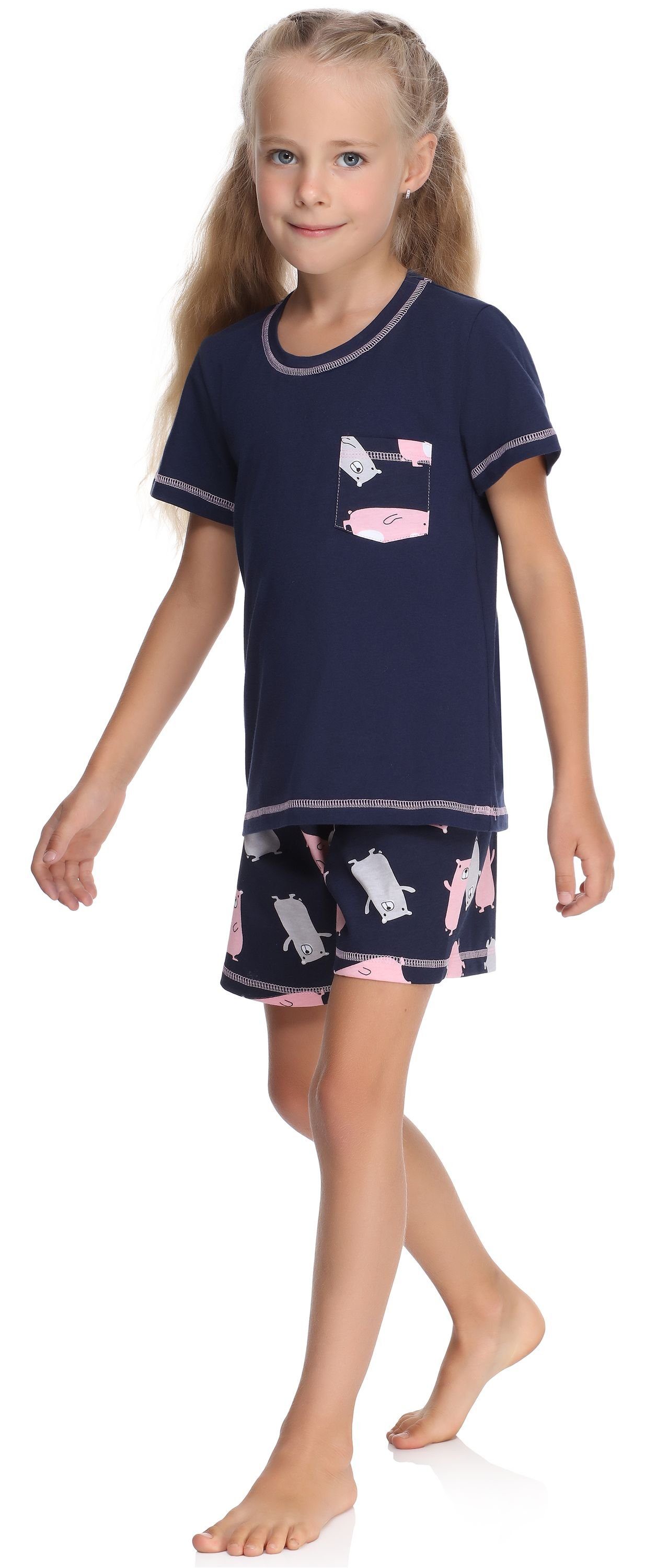 Style Marineblau/Teddybär Set Schlafanzüge Mädchen Kurz Pyjama Baumwolle Schlafanzug aus Merry MS10-292