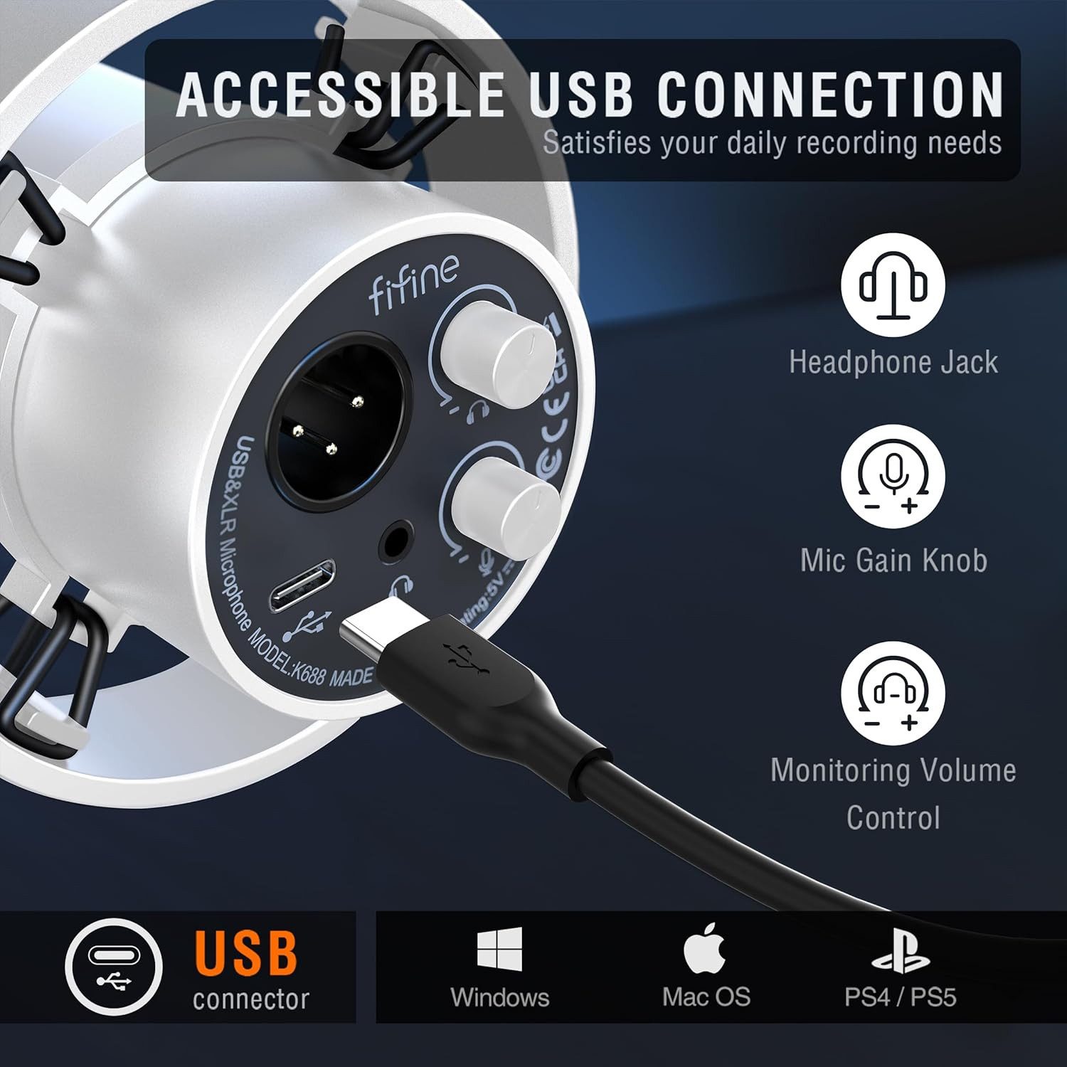 FIFINE Mikrofon XLR Studio Mikrofon Dynamisches USB Microphone PC, für Streaming Podcast Gaming für PS4/5 Mac Mixer Soundkarten