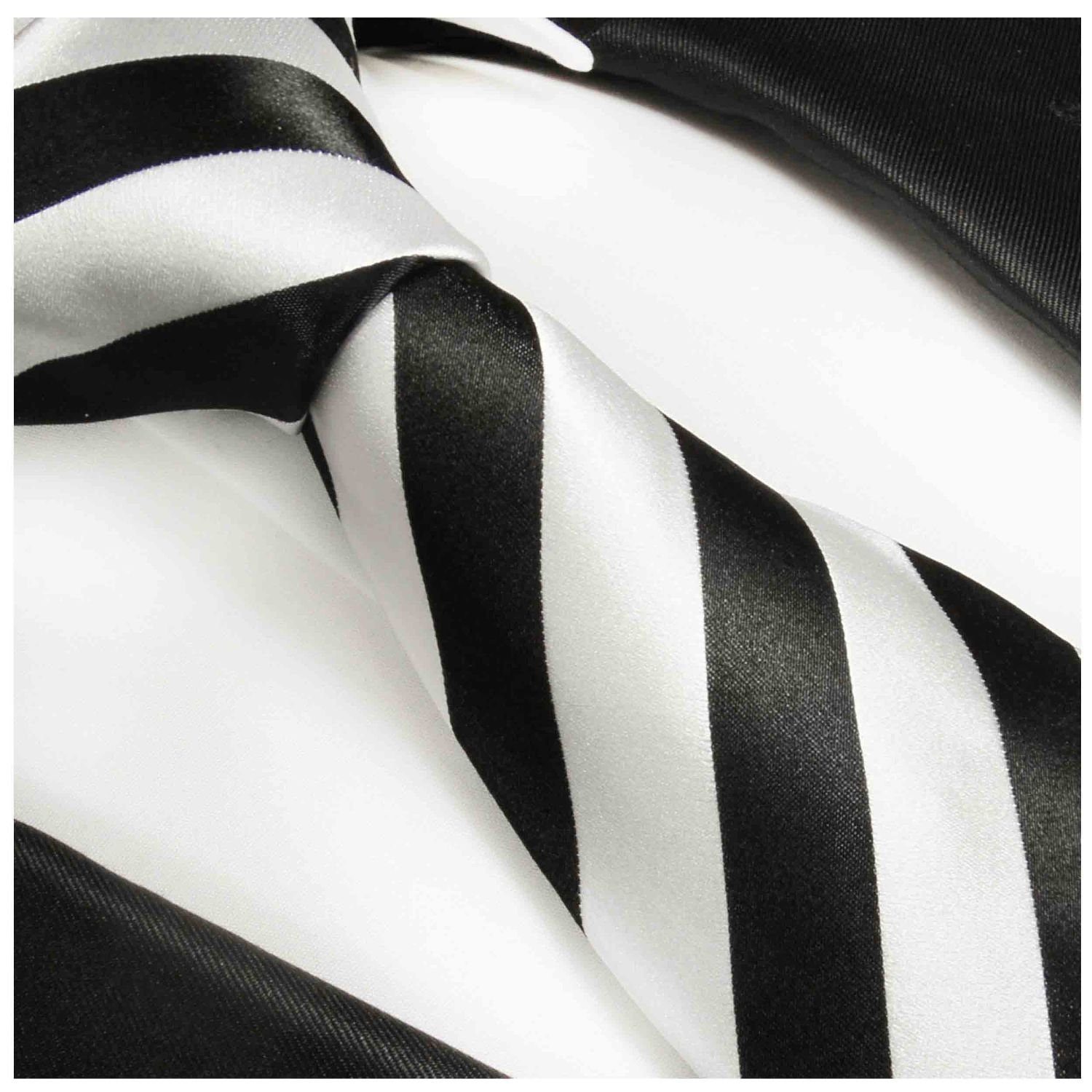 Paul Malone Krawatte Herren Seidenkrawatte Seide Breit (8cm) modern gestreift schwarz 100% Streifen Schlips