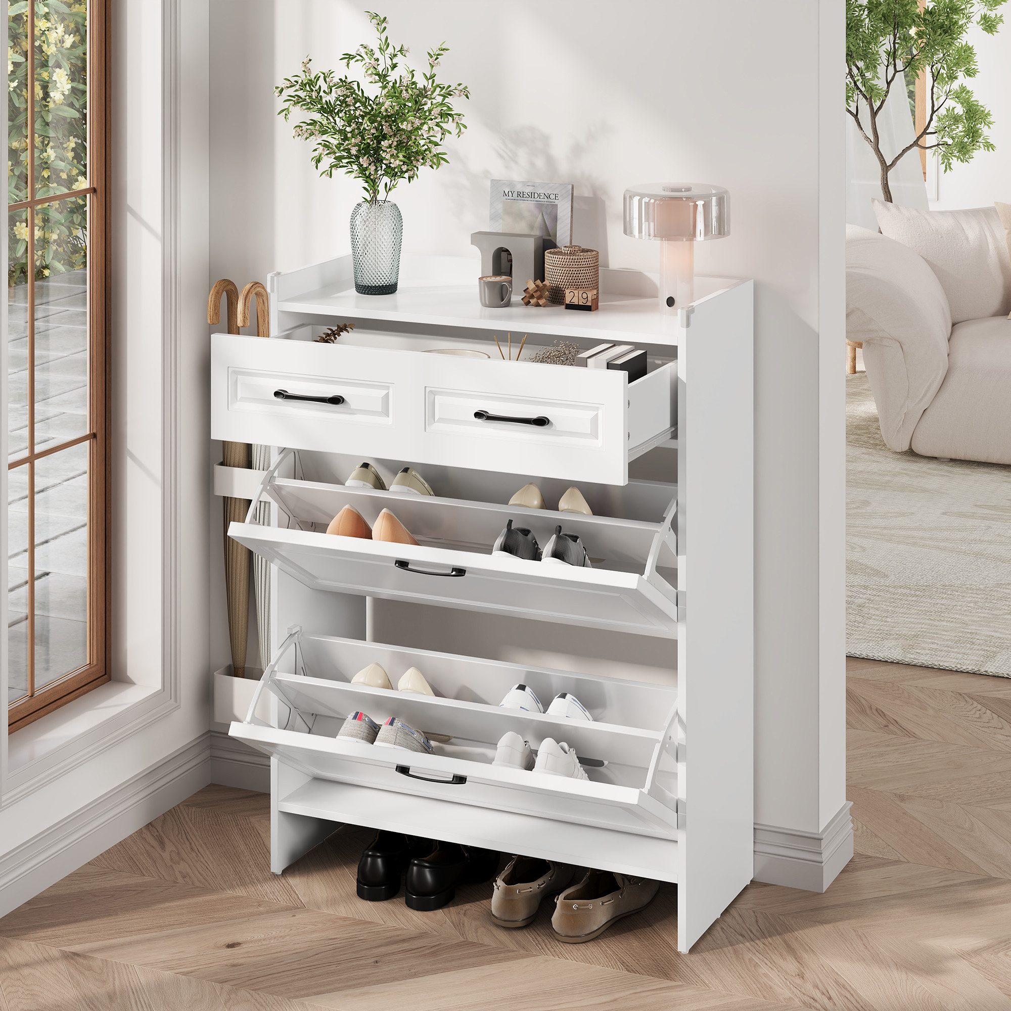 REDOM Schuhschrank Schuhkommode Weiß mit Klapptüren und Schublade (Schuhreg günstig online kaufen