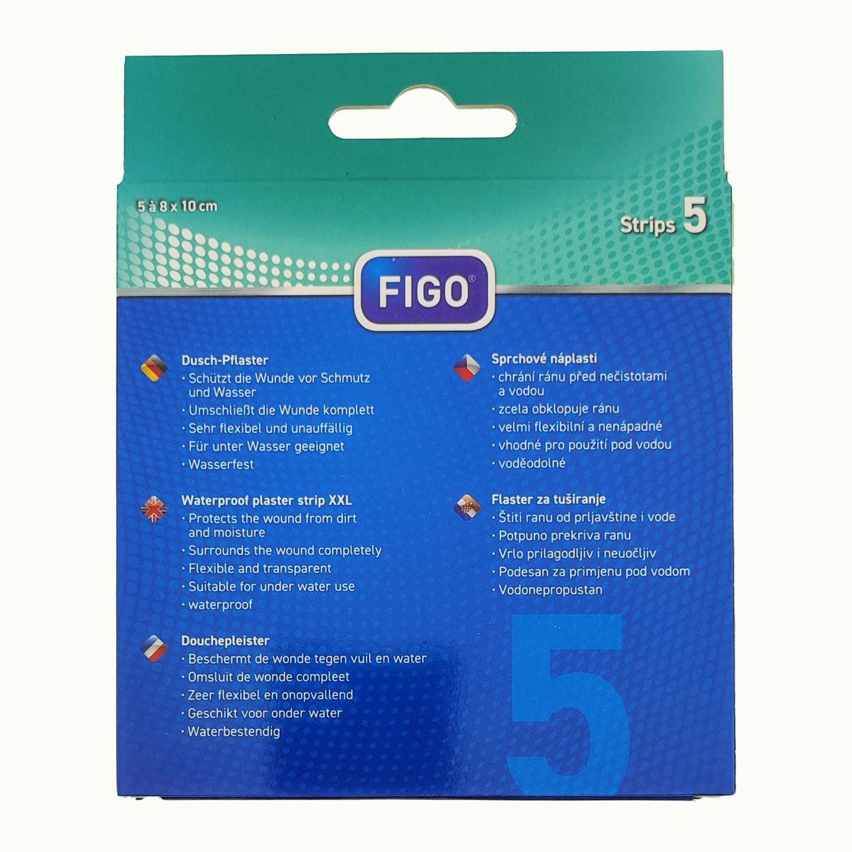 FIGO Wundpflaster Duschpflaster transparent 80x100mm, wasserfest, 5 Stk (Stück, 5 St., XXL Dusch-Pflaster), Pflaster Wundversorgung XXL Pflaster Erste Hilfe