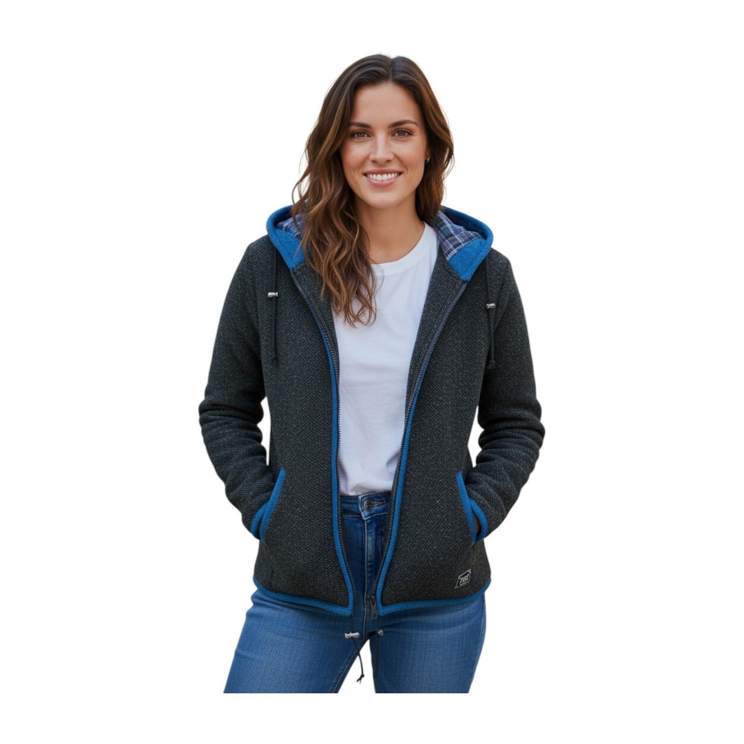 THC Natural Line Strickjacke THC Strickjacke 808 Baumwollfutter schwarz blau (1 Stück, 1-tlg., 1 Stück) Strickjacke mit abnehmbarer Kapuze