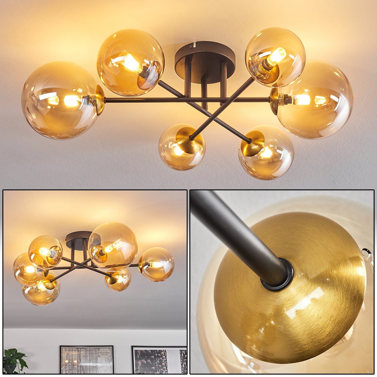 hofstein Deckenleuchte Deckenlampe aus Metall/Glas in günstig online kaufen
