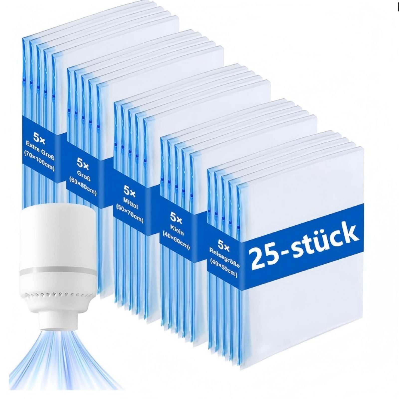 Kityhome Vakuumierbeutel Vakuumbehälter Set 25 tlg mit elektrischer Pumpe für Kleidung, ( 40x50cm/40x60cm/50x70cm/60x80cm/70x100cm) Elektrische Luftpumpe