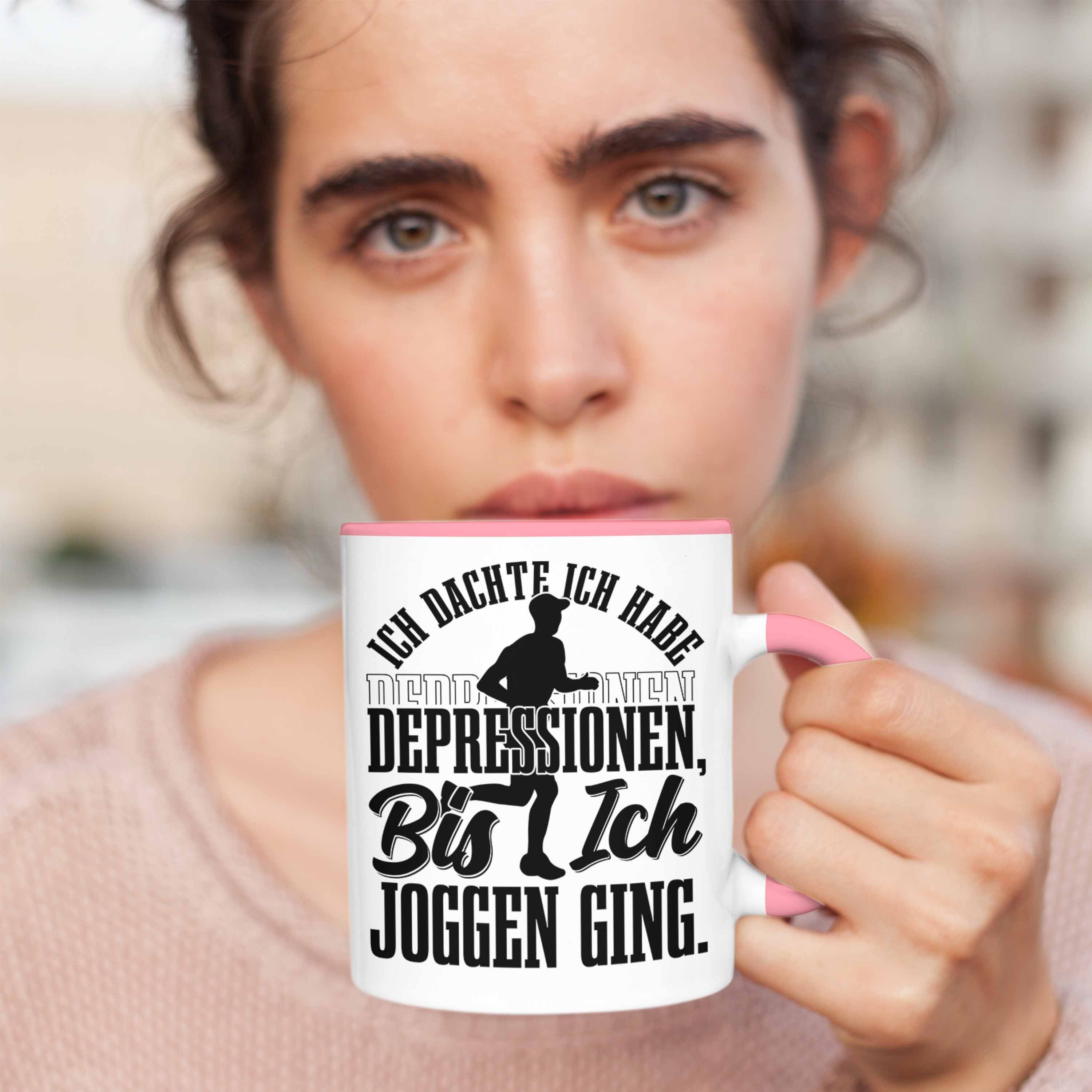 Trendation Spruch Ich Bis Ich Geschenk Dachte Ich Tasse Depressionen Tasse Joggen Habe Rosa