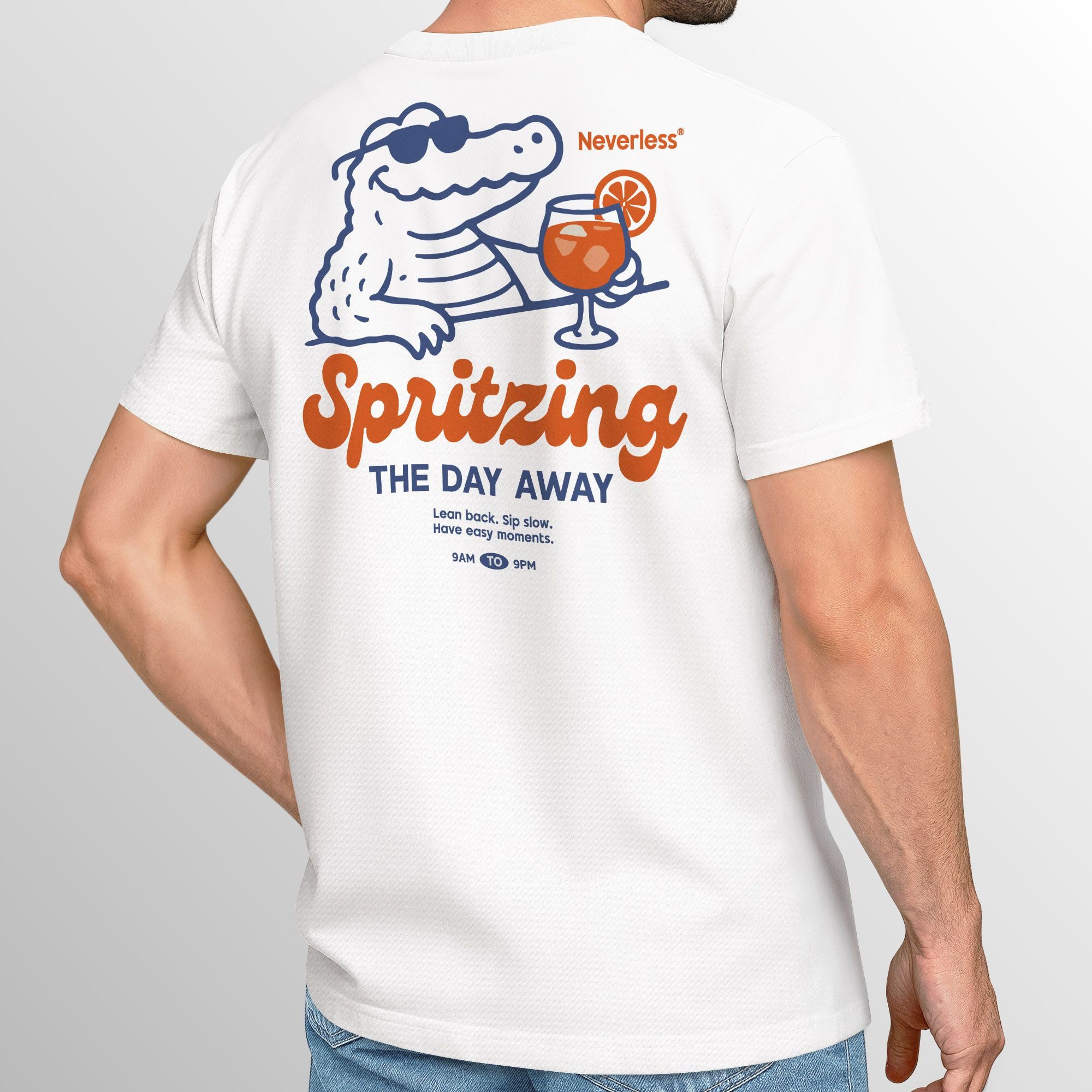 Neverless Print-Shirt Herren T-Shirt Backprint Spritzing the day away Alligator Retro mit Print