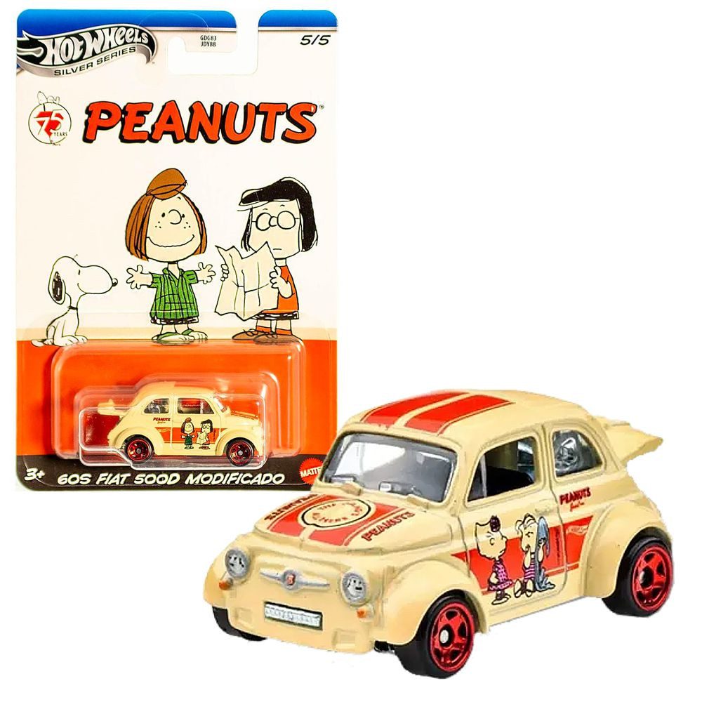 Hot Wheels Spielzeug-Rennwagen 60S Fiat 500D Hot Wheels Mattel Fahrzeug Peanuts 75 Jahre JCB85