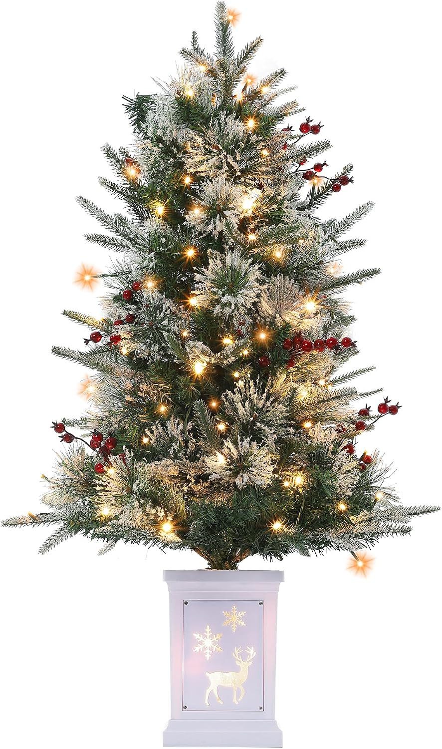 GarveeMore Künstlicher Weihnachtsbaum 90 cm Künstlicher Tannenbaum mit LED-Beleuchtung & roten Beeren