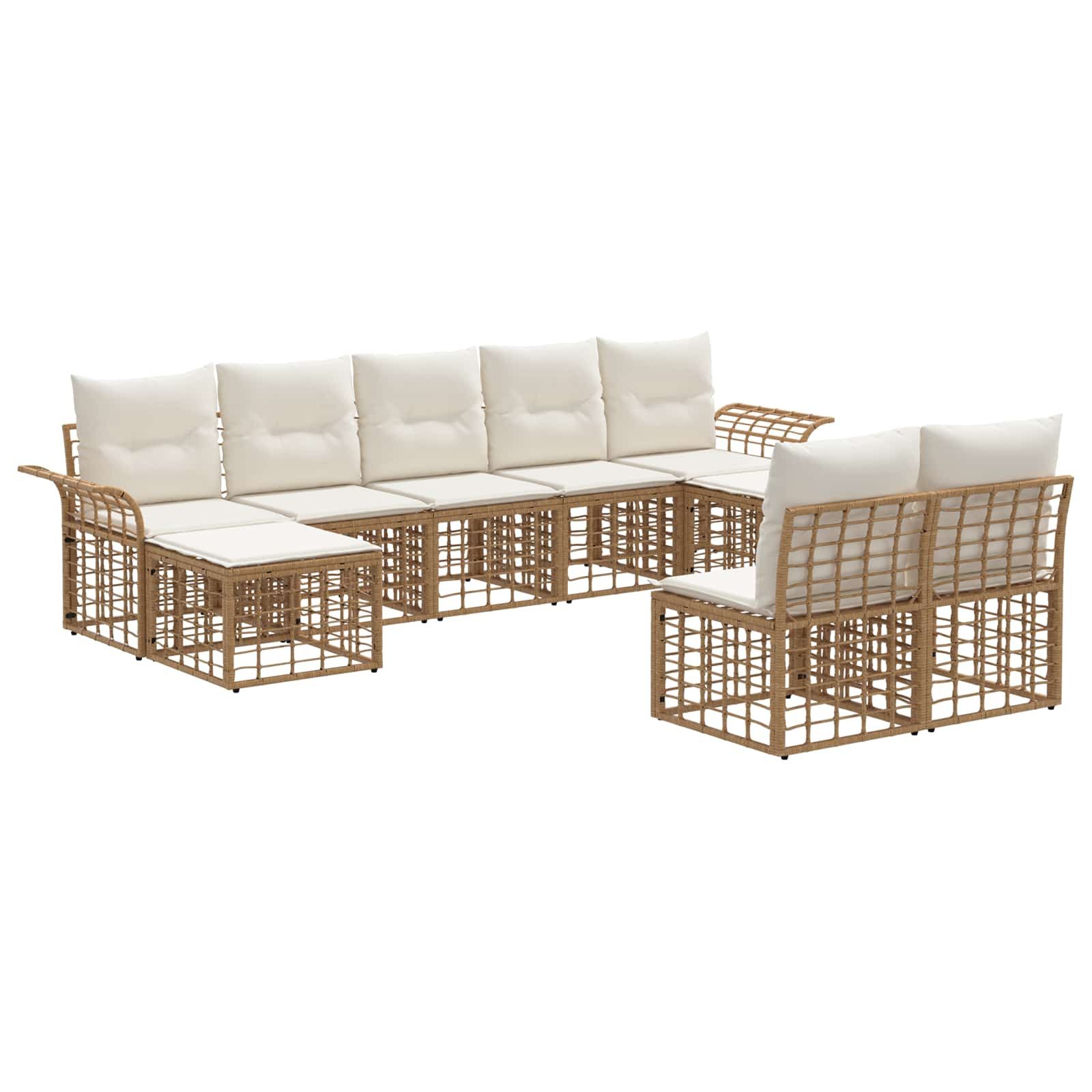 vidaXL Gartenlounge-Set Outdoor-Sofagarnitur 9 pcs Natürlich und Cremweiß Polyester, (9-tlg)