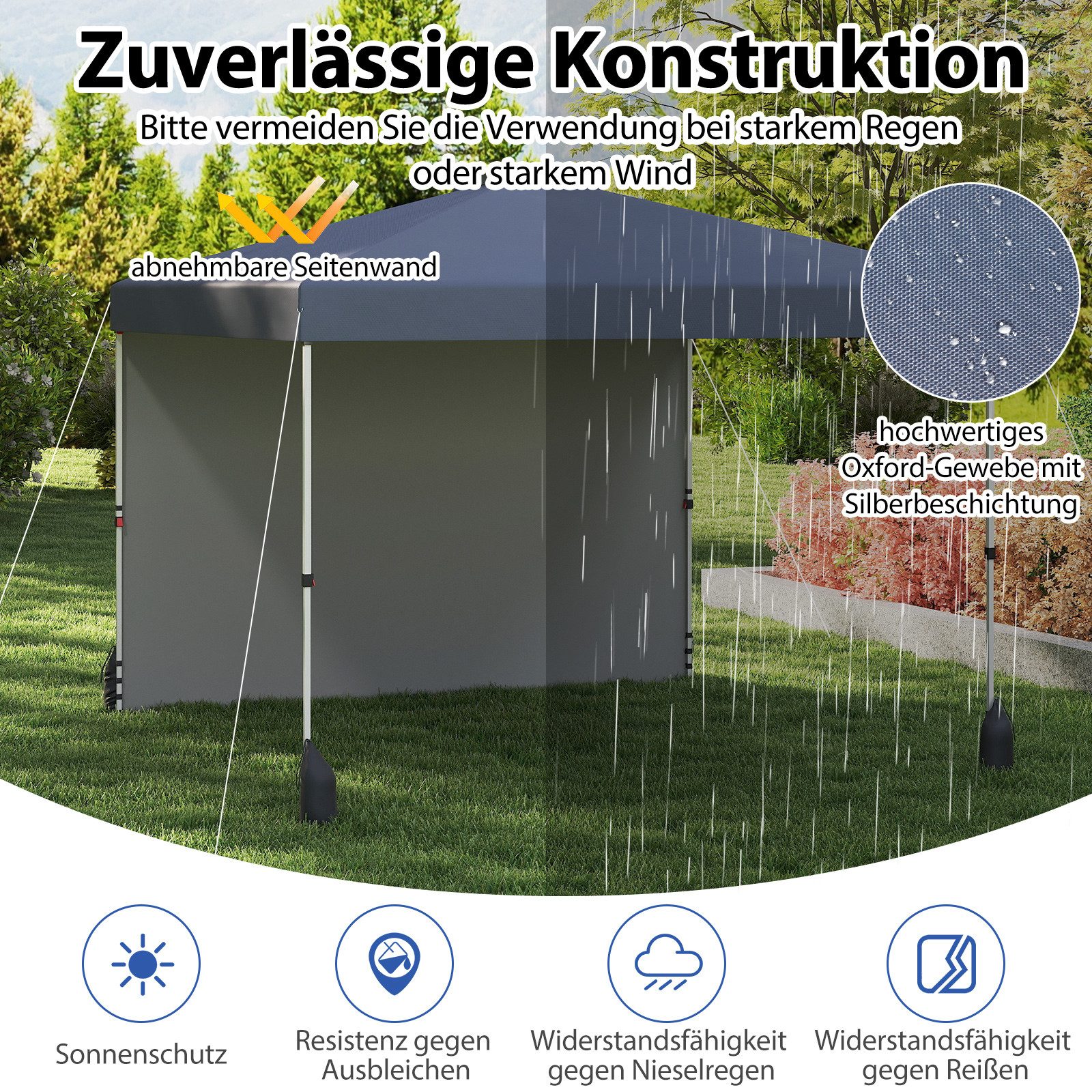 COSTWAY Faltpavillon, 3*3m Pop-up-Gartenzelt mit 1 Seitenwand, UPF50+
