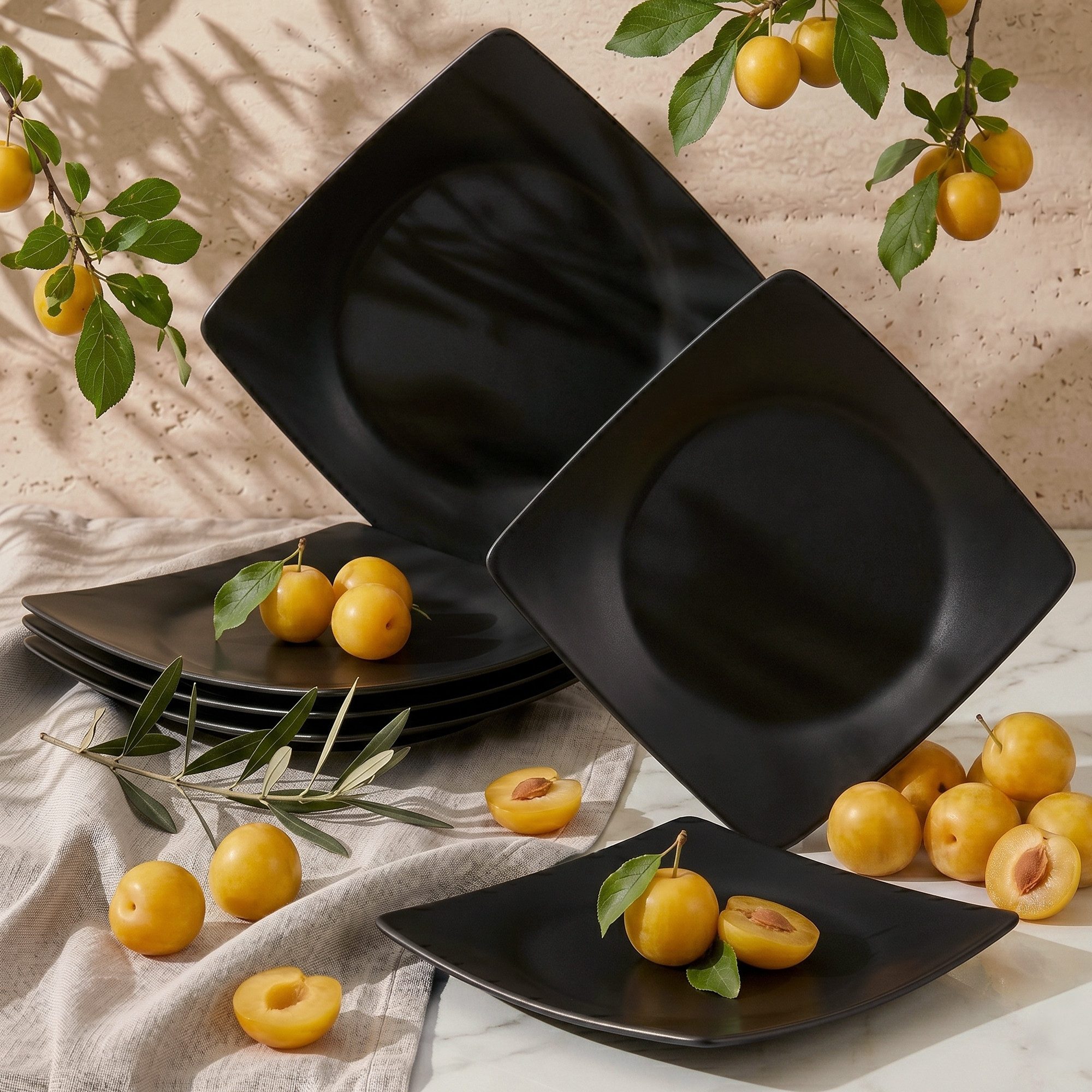 KONSIMO® Teller-Set EPIRI Geschirrset Dessertteller 6 Personen, hergestellt in der EU (6-tlg), 6 Personen, Keramik, quadratisch, Spulmachinen- und Mikrowellengeeignet