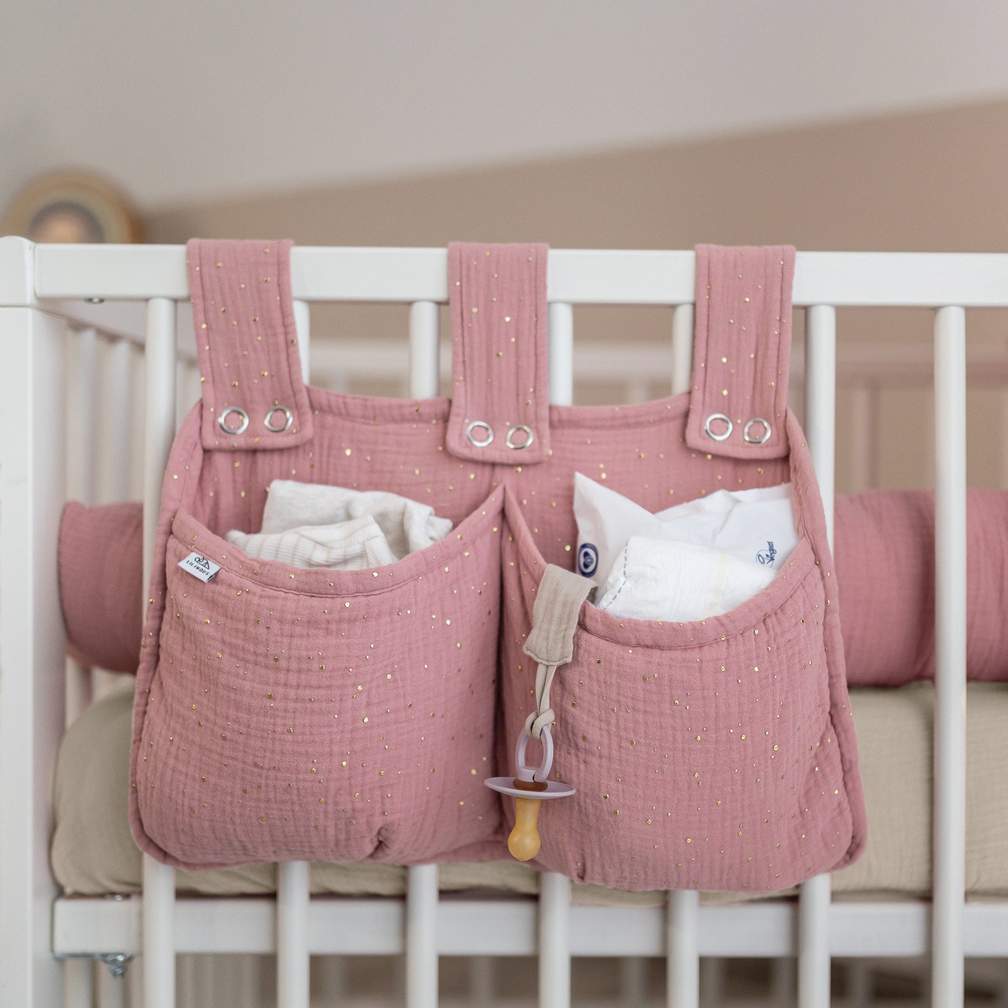 lilimaus Betttasche Bett-Organizer für Kinderbett - Tasche für Spielzeug & Bücher (1-tlg), Bücher & Kuscheltiere griffbereit am Bett - optional mit Gold