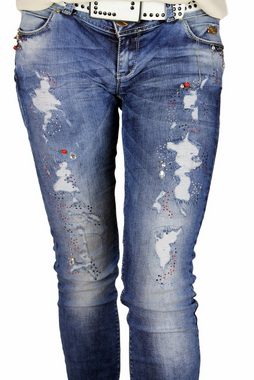 Cipo & Baxx Slim-fit-Jeans Jeans Hose mit einzigartiger Strasssteinverzierung Edle Strasssteinverzierung und destroyed Effekte