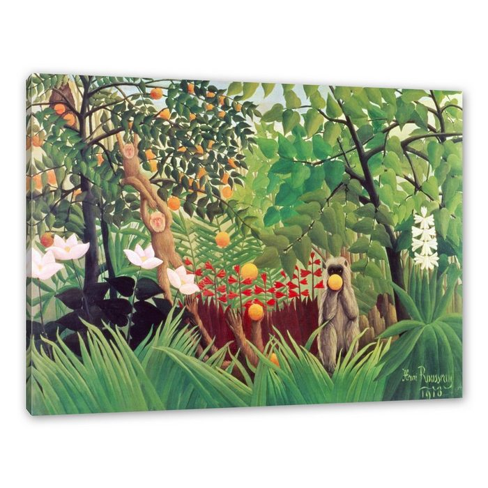 Pixxprint Leinwandbild Henri Rousseau - Exotische Landschaft Wanddekoration (1 St) Leinwandbild fertig bespannt inkl. Zackenaufhänger