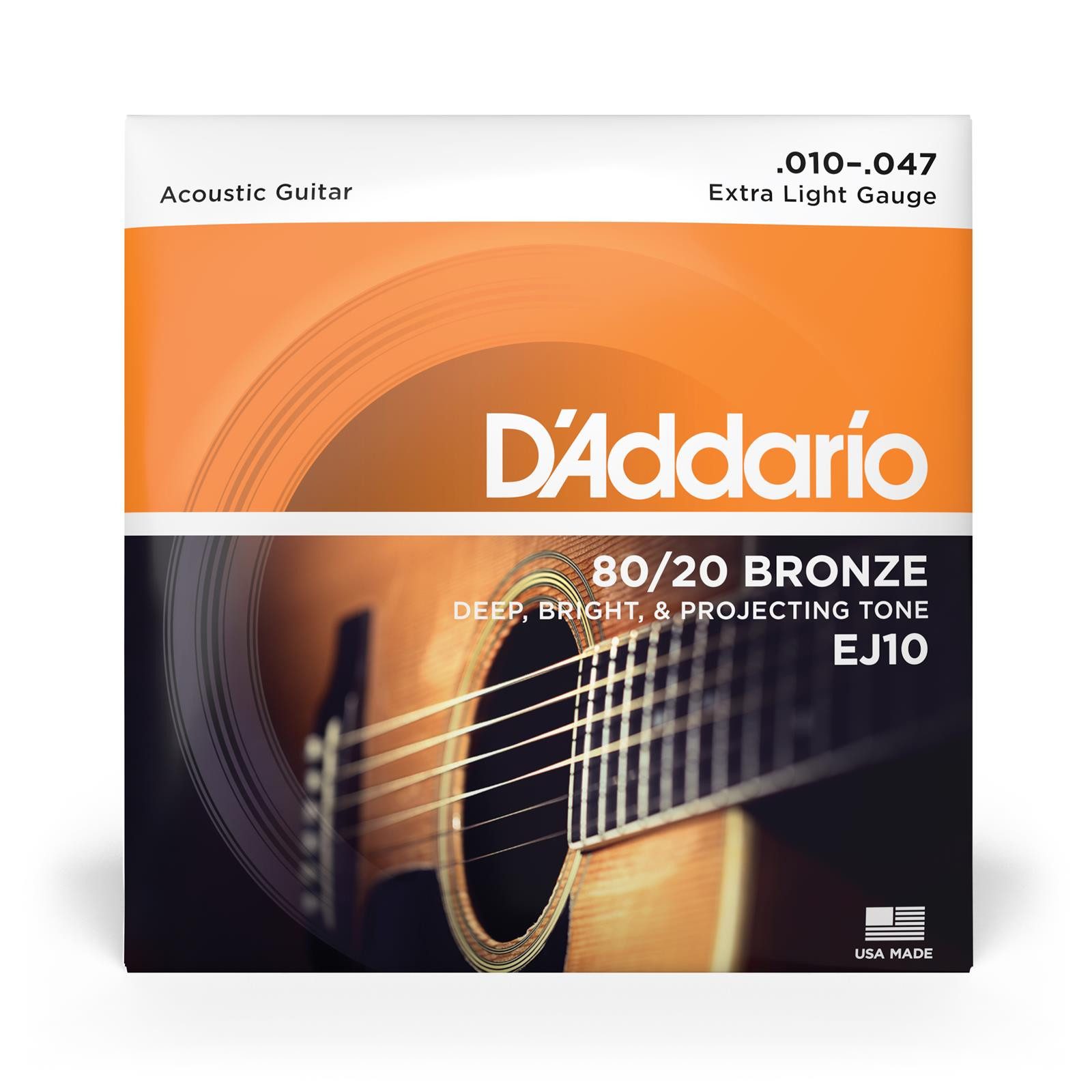 Daddario Saiten EJ10 für Akustikgitarre, Bronze, Extra Light, 10-47