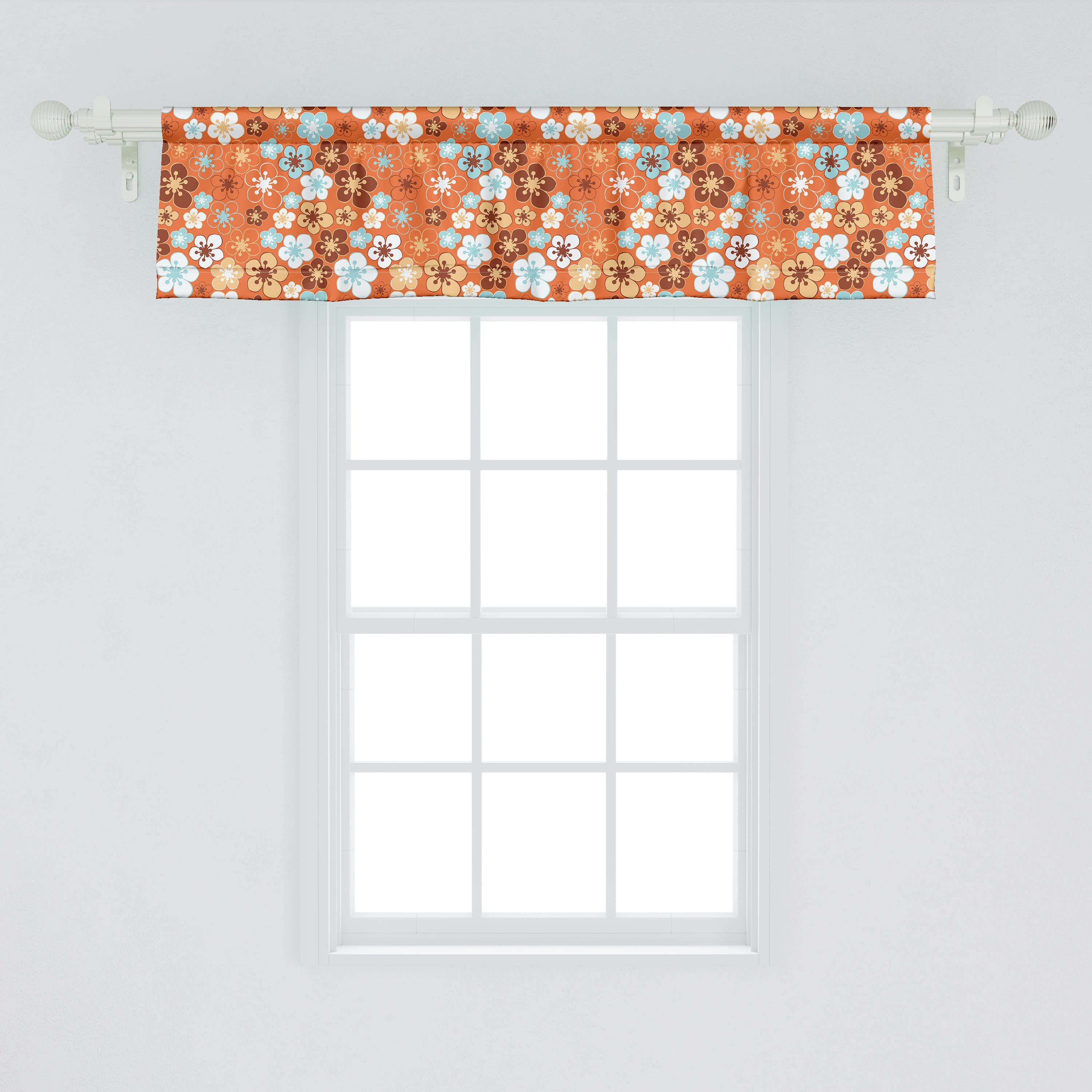 Dekor Microfaser, Abakuhaus, Scheibengardine Küche Flora für mit Doodle Volant Schlafzimmer Sommer Orange Vorhang Stangentasche,