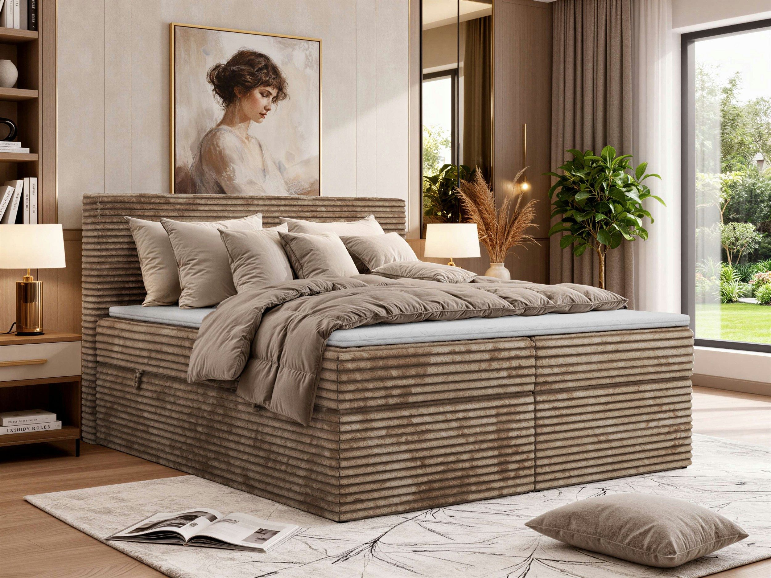 MKS MÖBEL Boxbett TILION (Boxspringbett - Set, Packung, Gepolstertes Kopfteil, Visco-Topper, Polsterbett, T30-Schaum), Doppelbett, Multipocket-Matratzen, Zwei Bettkästen, Cord Bett