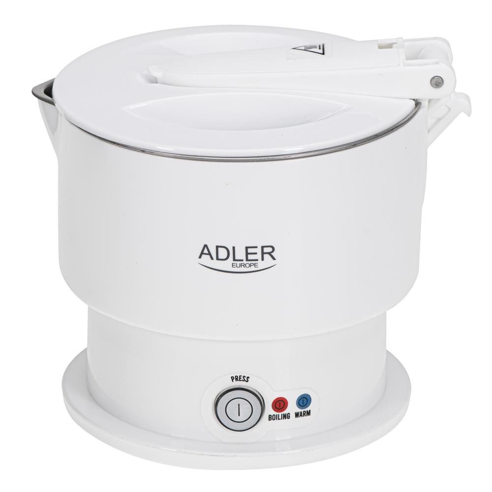 ADLER EUROPE Reise-Wasserkocher AD 1377 faltbarer Reisewasserkocher, mit Warmhaltefunktion, Tasche, 0,6 l, 600 W, Silikongehäuse, Reise, Camping, Wohnmobil und Hotel, weiß