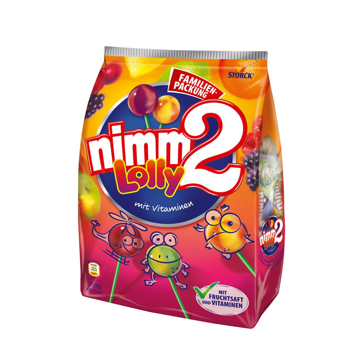 NIMM2 Süßigkeit, Storck nimm2 Lolly Familienpackung Lutscher mit Vitaminen 200g