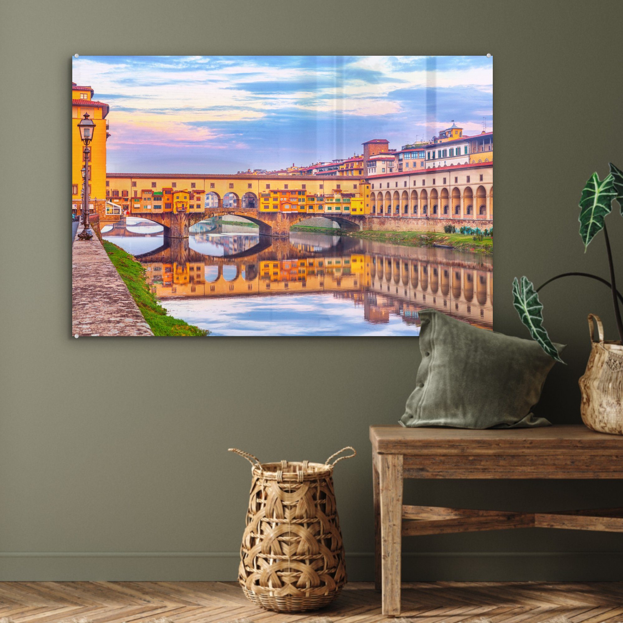 MuchoWow Acrylglasbild Buntes Bild & Wohnzimmer der Ponte Vecchio (1 Italien., Acrylglasbilder Schlafzimmer St), in