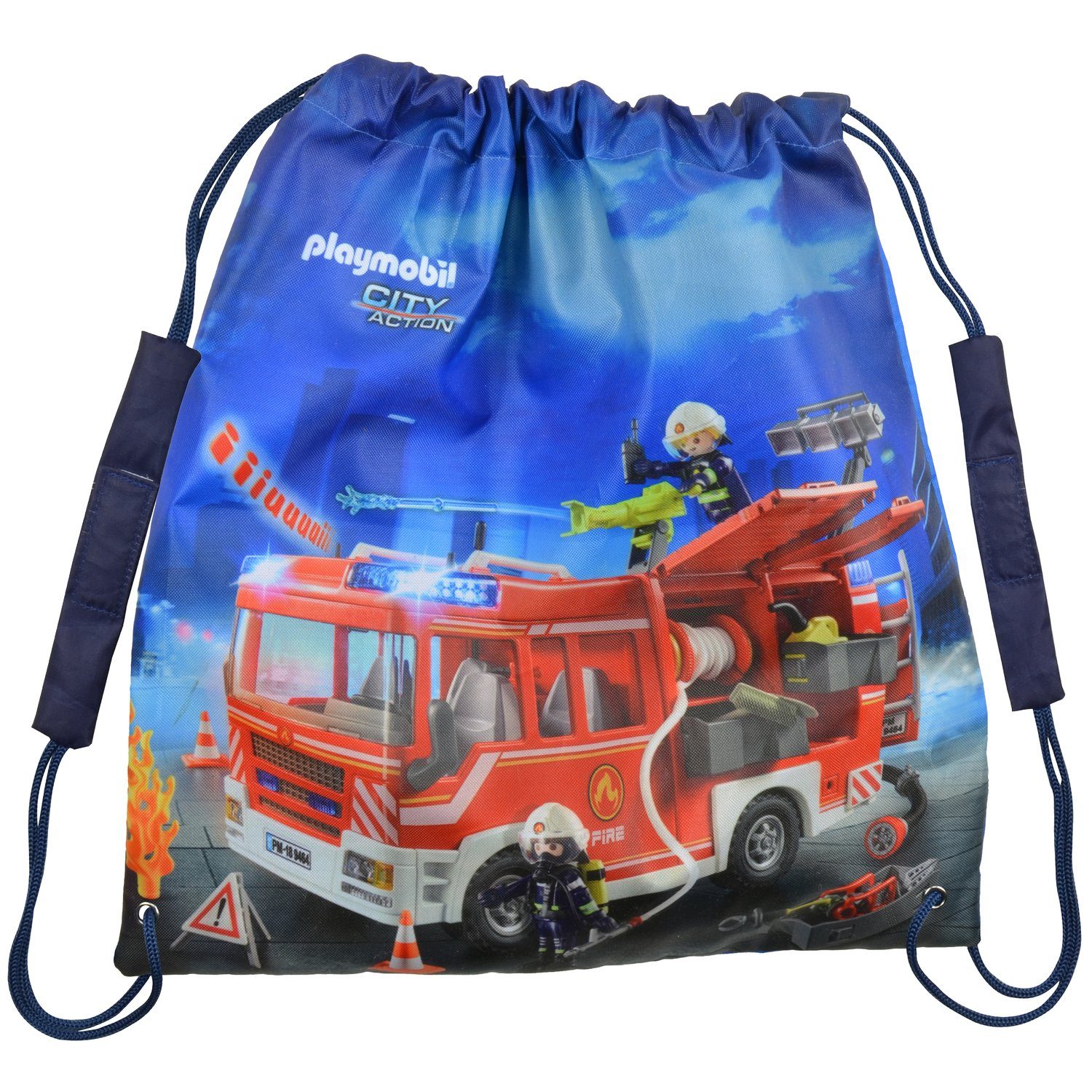 United Labels® Gymbag Playmobil City Action Feuerwehr Turnbeutel Sportbeutel mit Kordelzug 38 x 35 cm