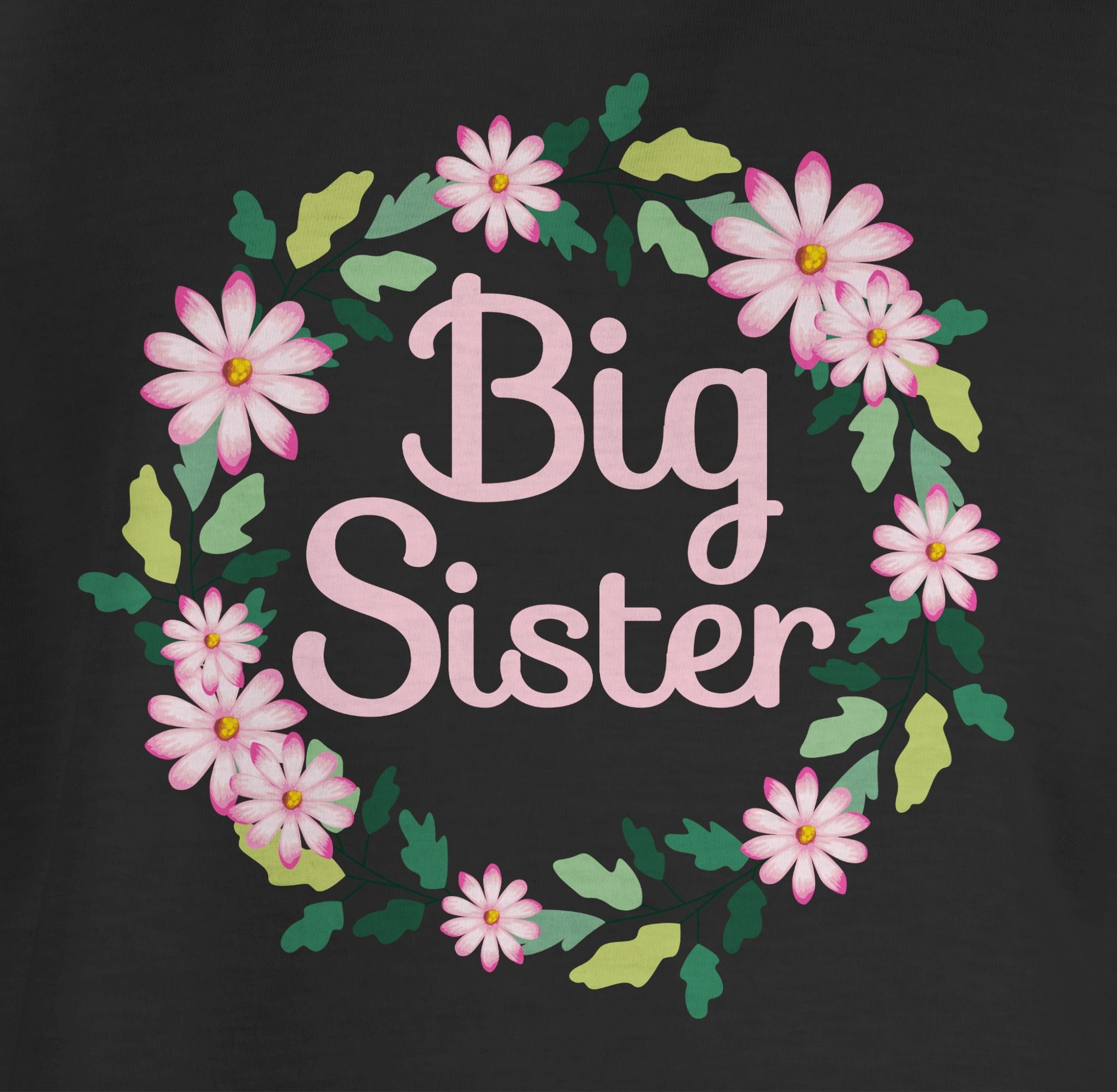 Shirtracer Schwester Big Schwarz 3 Sister Geschwister Blumenkranz Geschenk T-Shirt mit
