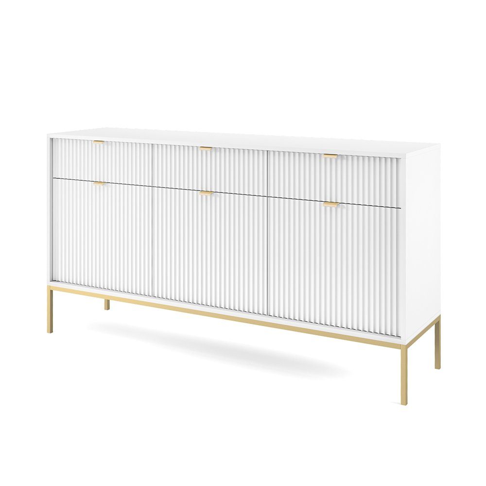 Lomadox Sideboard NEWCASTLE-160, 154cm breit, weiß, Fußgestell goldfarben, Griffe goldfarben