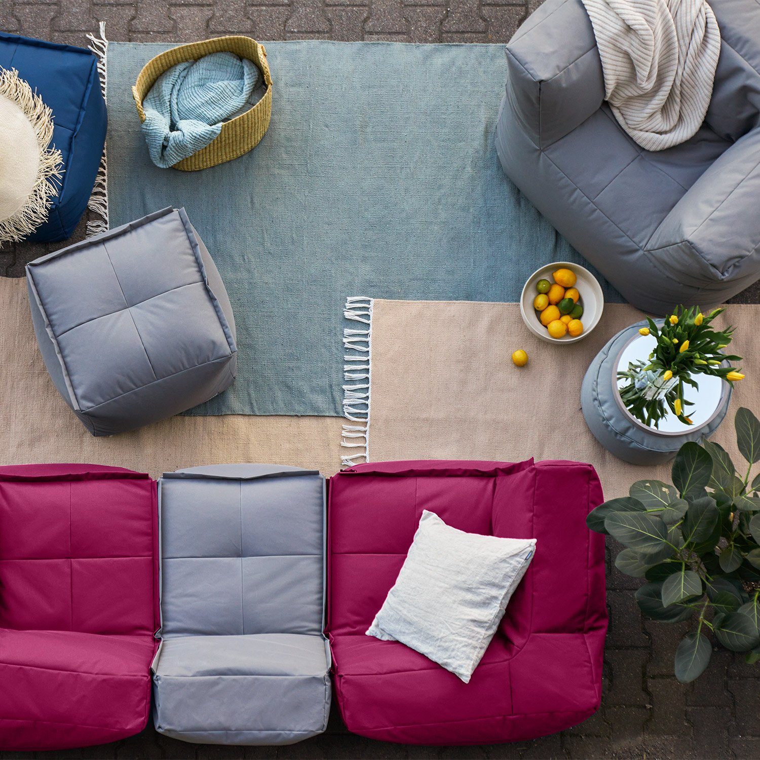 erweiterbar System, Loungeset mit dem kombinierbar abnehmbarer Sessel Lumaland & In- Bezug wasserfest Sofa individuell rotwein Modularen waschbar outdoor