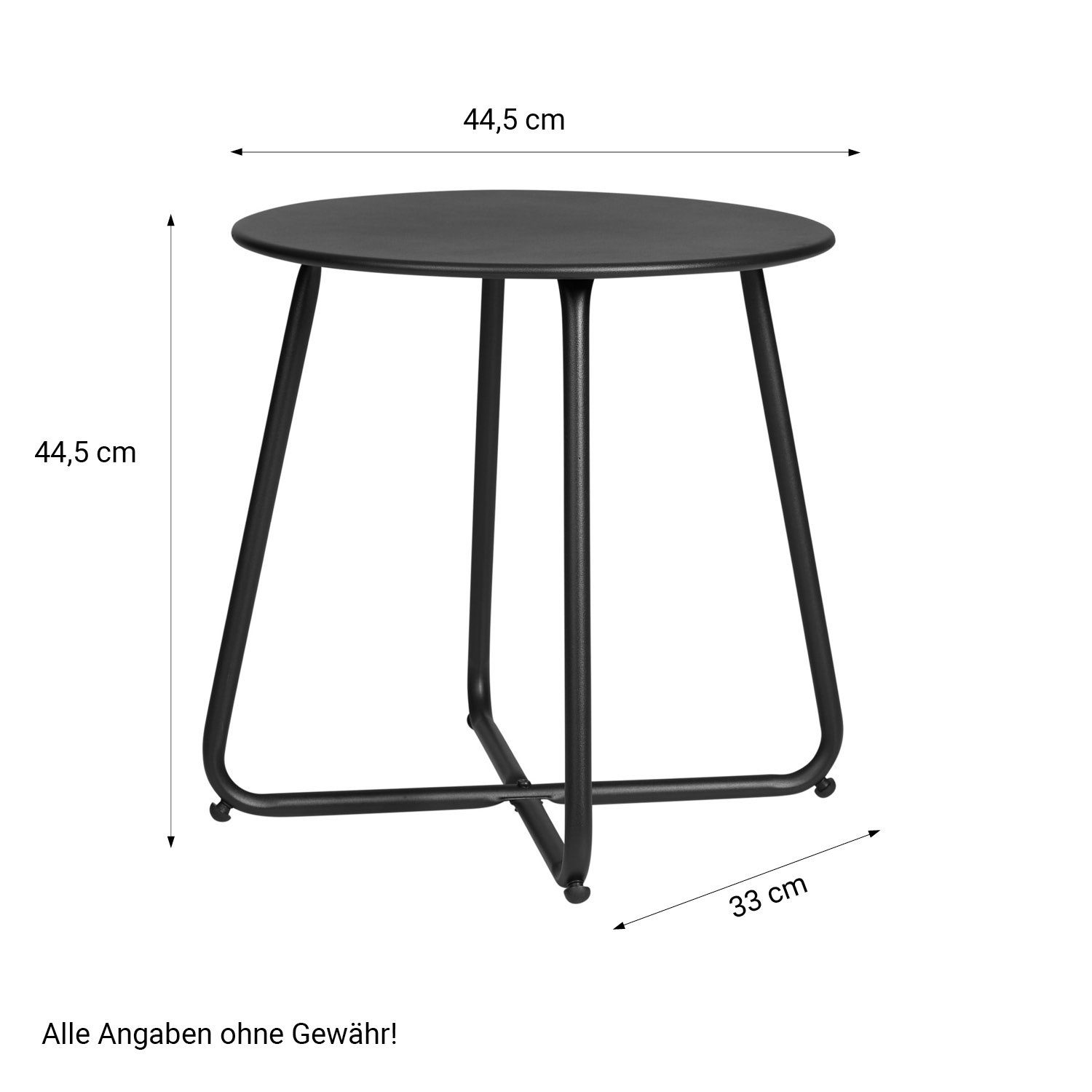 Homestyle4u Beistelltisch Gartentisch Rund Metall Balkontisch Tisch Kaffeetisch 45 cm, Schwarz