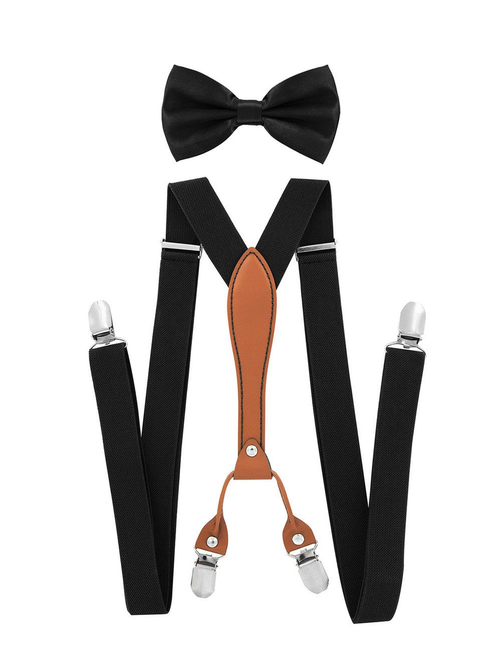 Hosenträger Herren Hosenträger mit Fliege Set 4 Stabile Clips X-Form