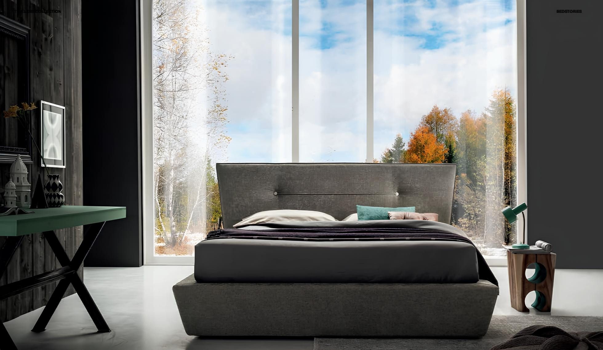 JVmoebel Polsterbett Luxusbett aus Leder und Samt in elegantem Braun mit Stauraum, Made in Europa
