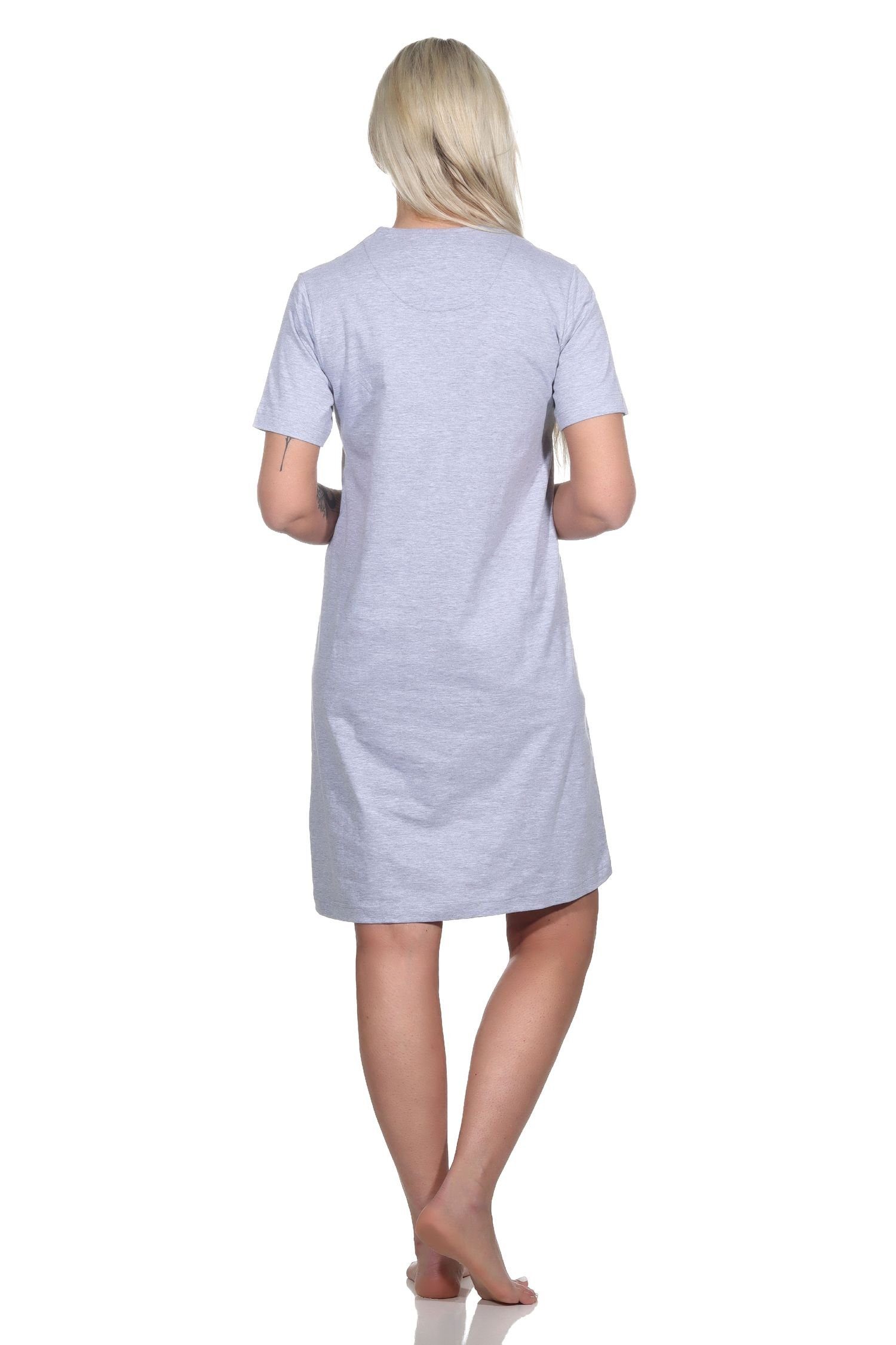 Normann Nachthemd Damen kurzarm auch in Übergrößen mit grau-mel. Schmetterlingsmotiv Nachthemd 