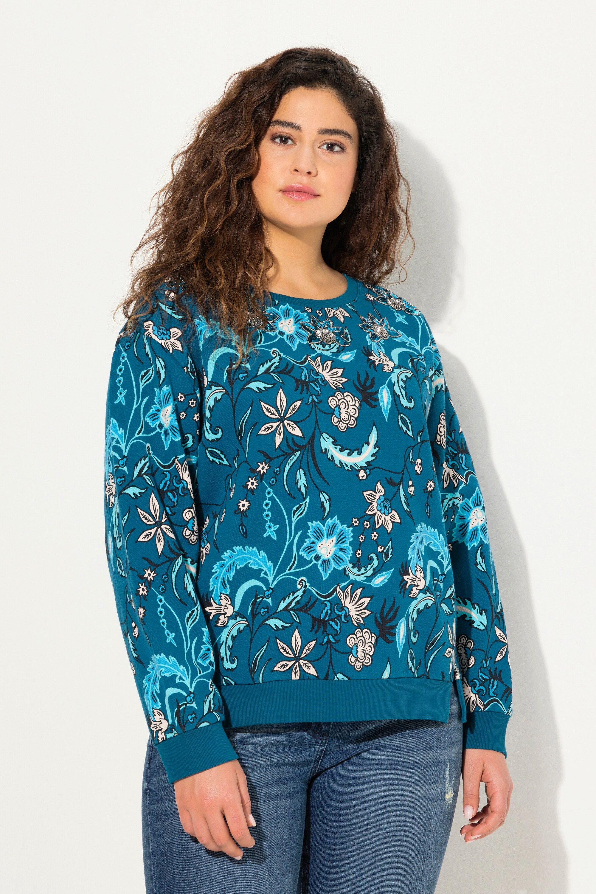 Ulla Popken Sweatshirt Sweatshirt Pailletten Oversized günstig online kaufen