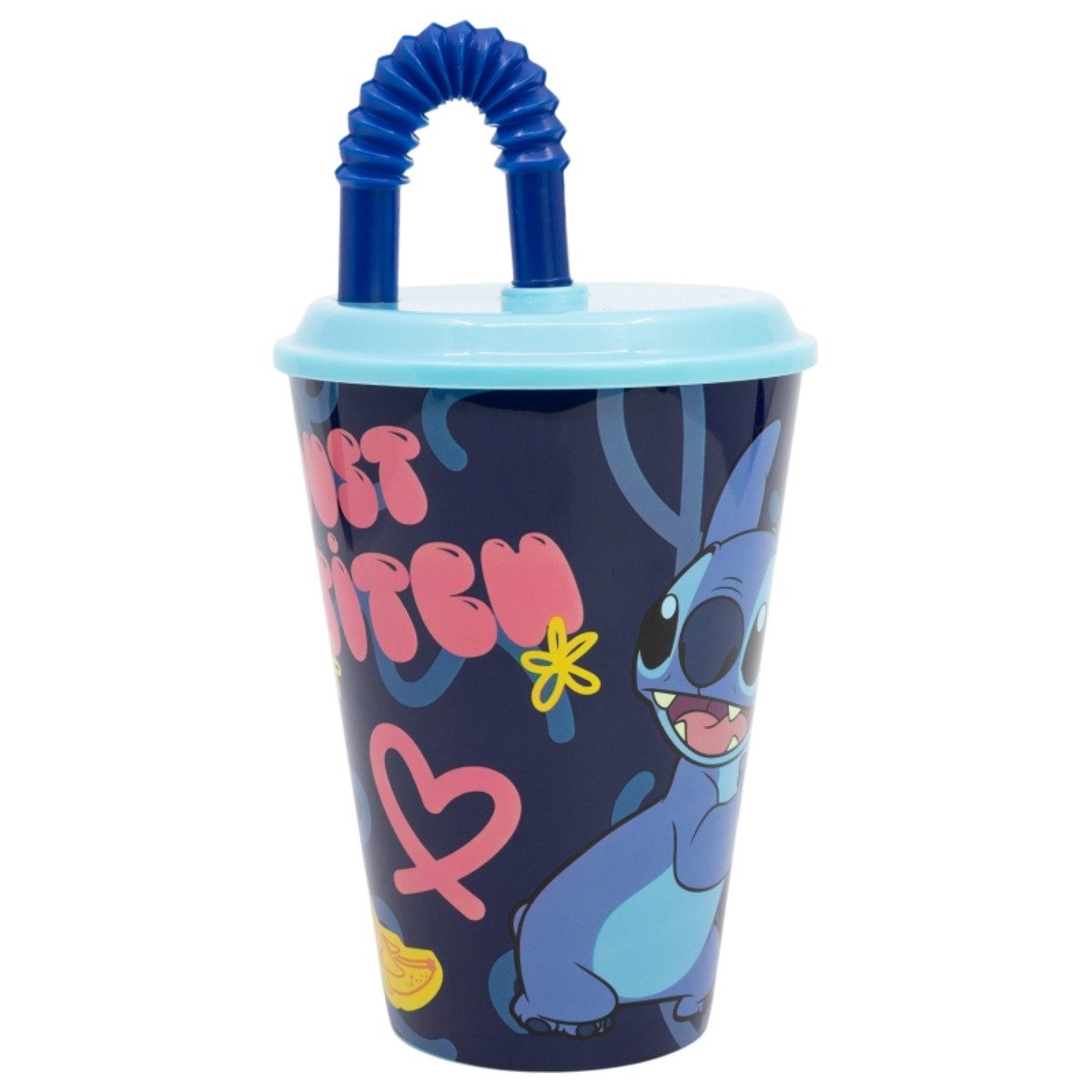 Lilo & Stitch Trinkflasche - Trinkbecher 430 ml mit Deckel und Strohhalm