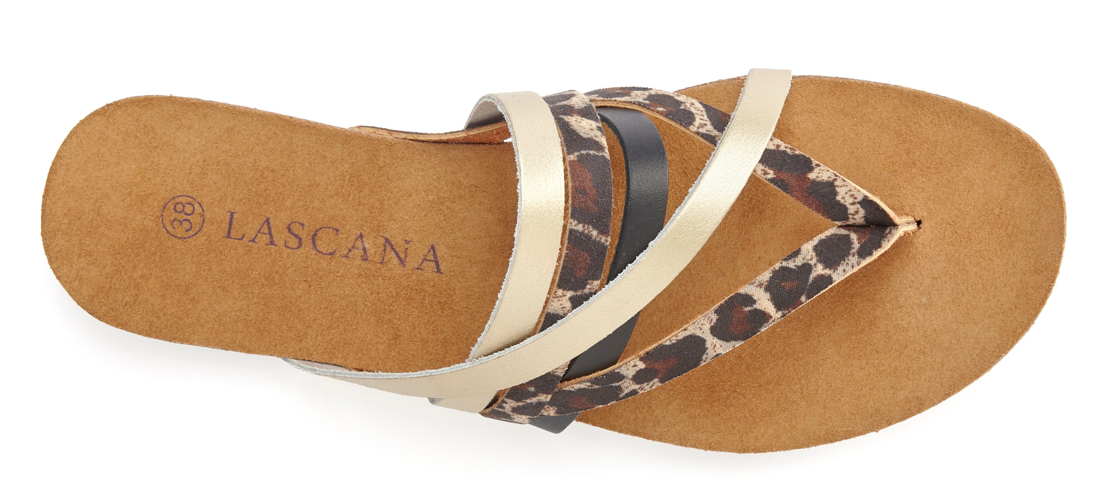 LASCANA Sommerschuh, offener Schuh, Pantolette, Sandale, Zehentrenner aus Leder mit Korkfußbett