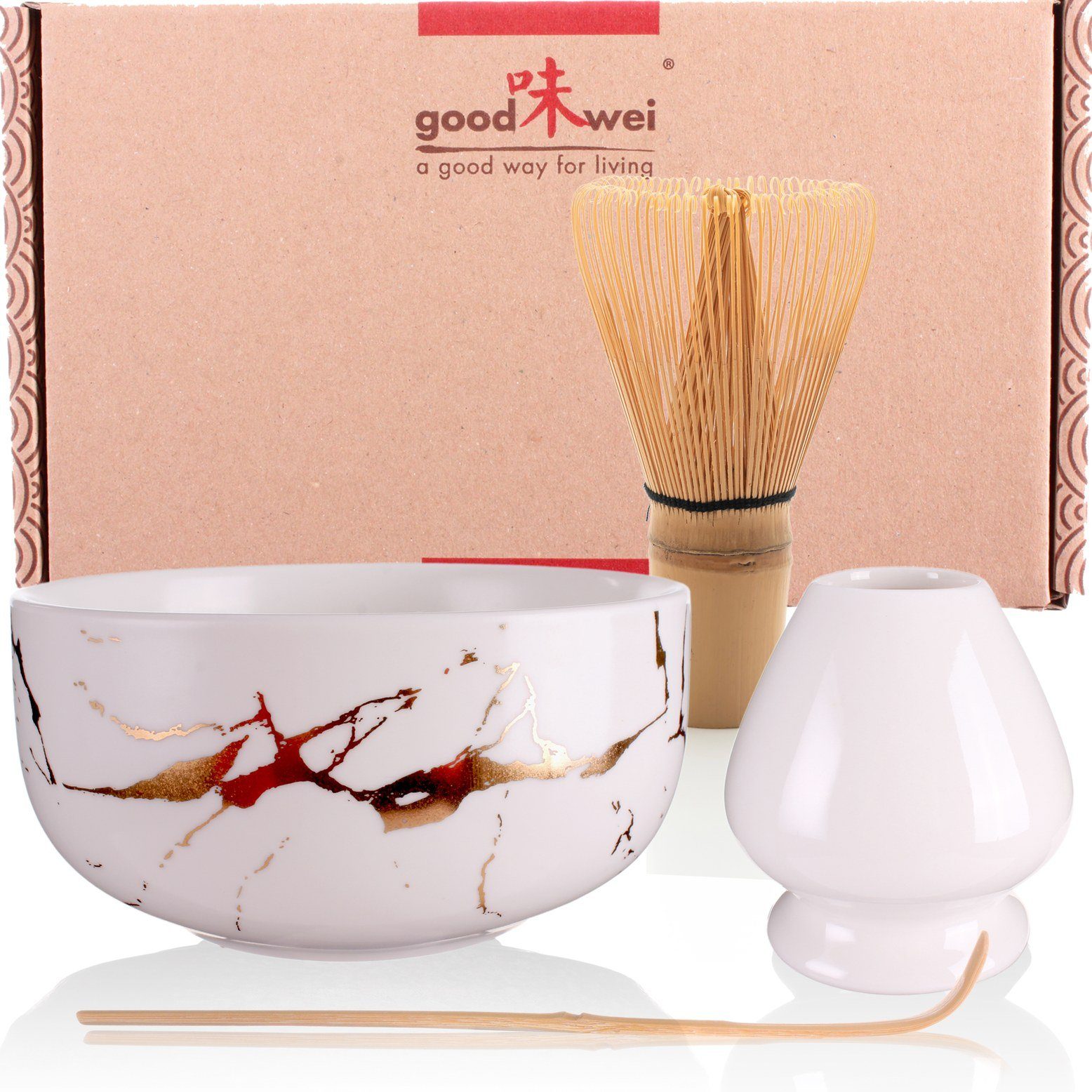 Teeservice Keramik Chasentate (4-tlg), Marmor" mit 120 Matcha-Set Goodwei "White