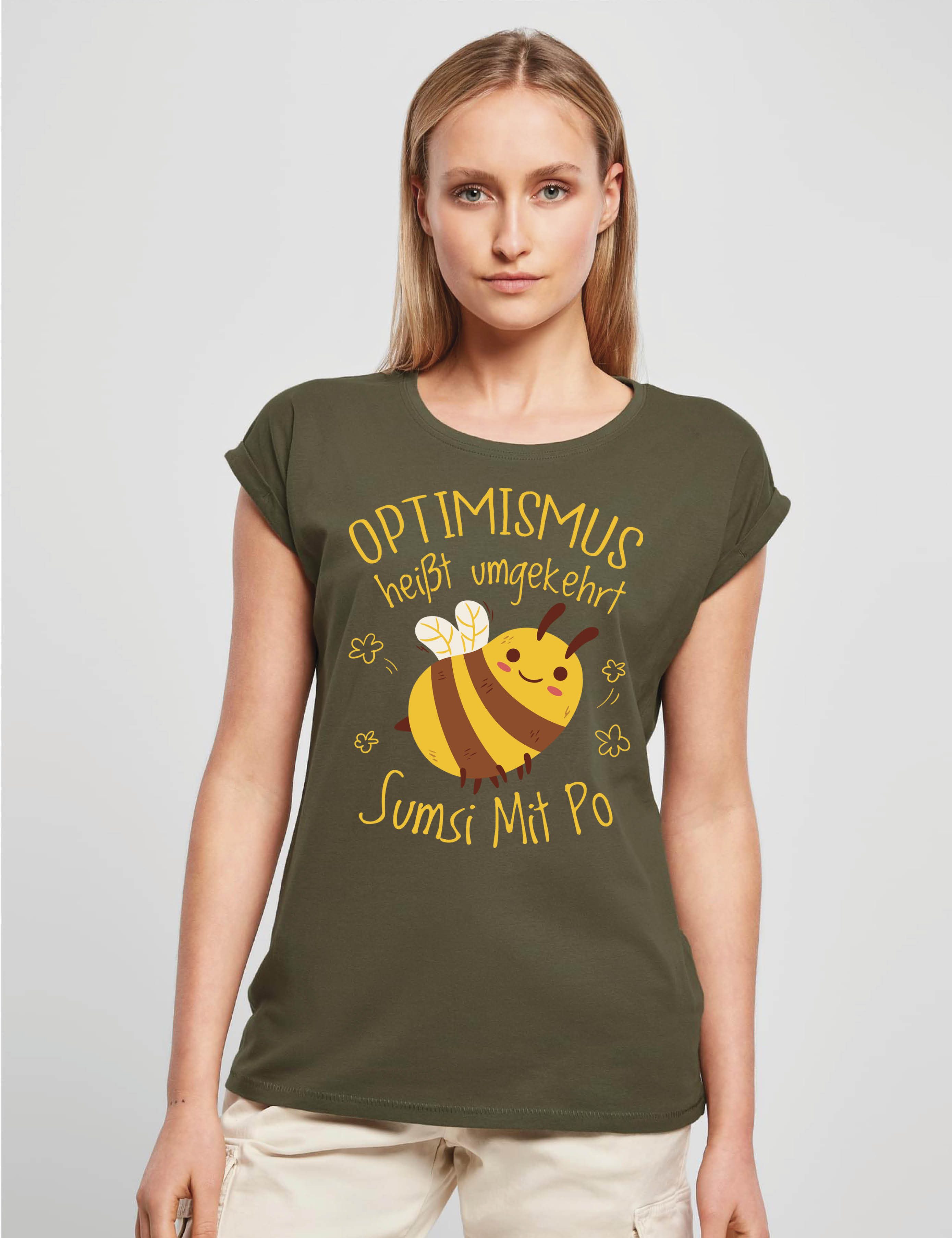 Youth Designz Print-Shirt "Optimismus Sumsi Mit Po" Damen T-Shirt mit lustigem Spruch für Frauen Statement Geschenk Print Fun Spaß
