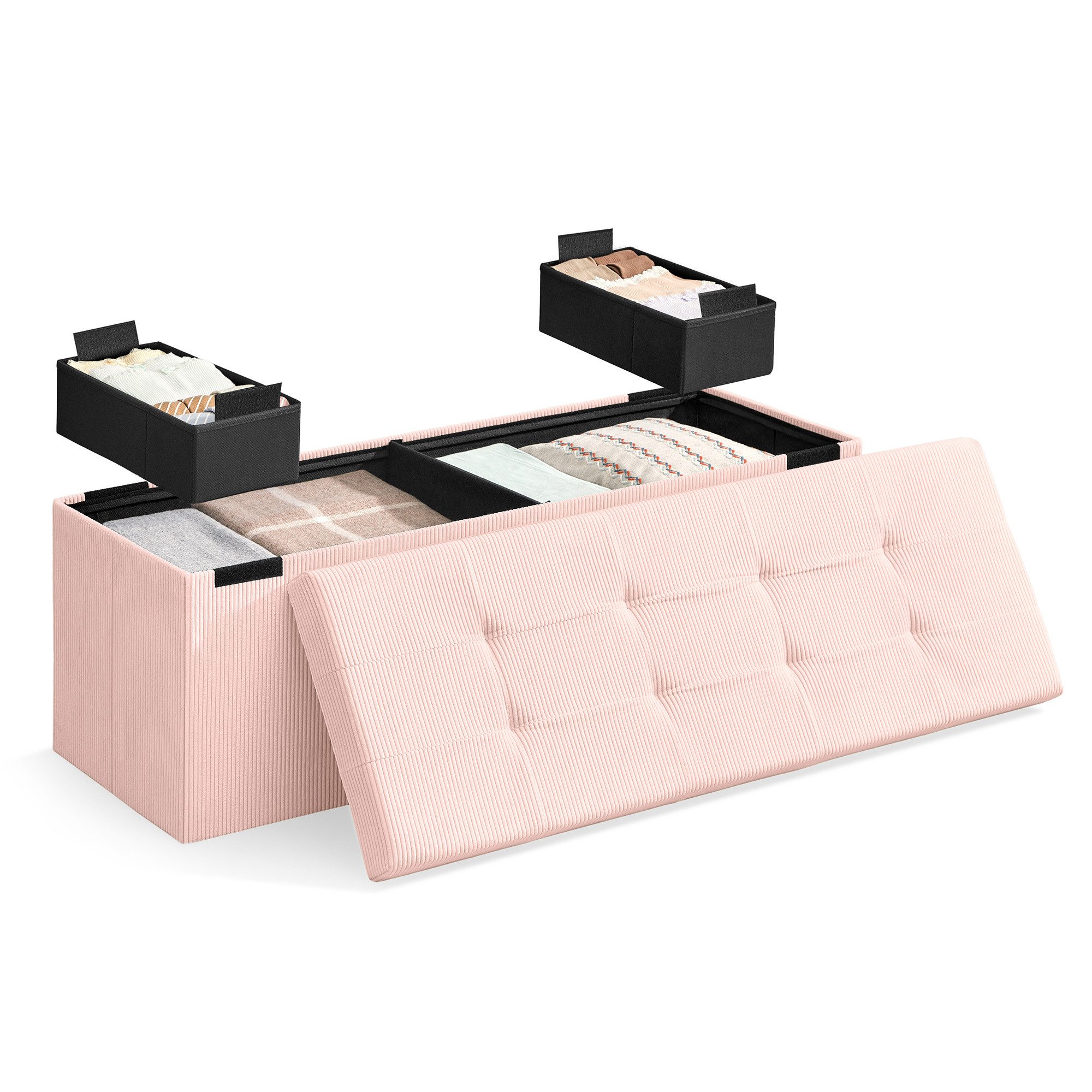 SONGMICS Sitzbank, mit Stauraum, klappbare, 38 x 76 x 38 cm Fußbank, Bettba günstig online kaufen