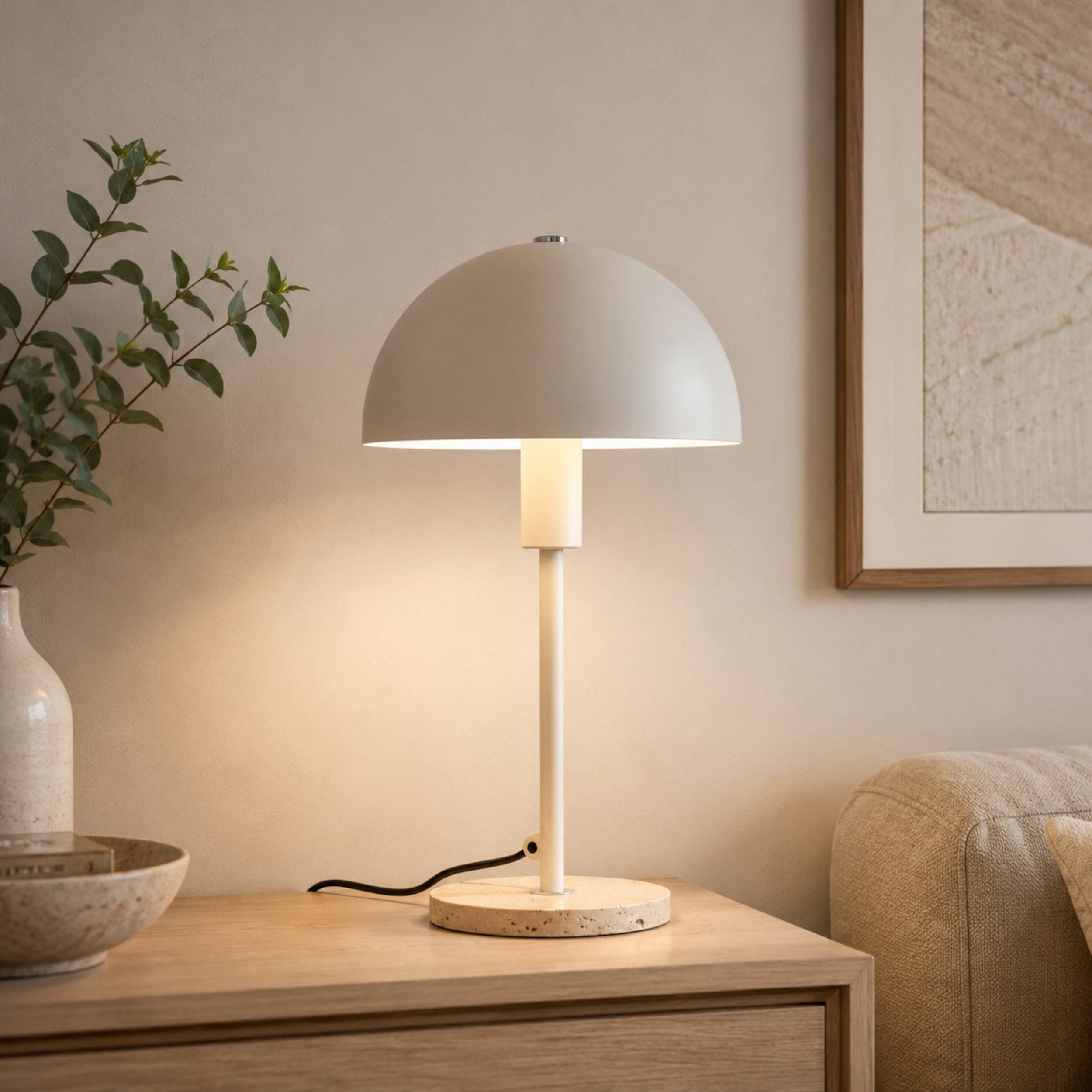 LeGer Home by Lena Gercke Tischleuchte Linnea Pilz Lampe - Travertin Steinfuß, ohne Leuchtmittel, Pilzleuchte, Tischlampe, Höhe 35,5 cm, Naturstein, Pilzlampe – Bild 2 von 5