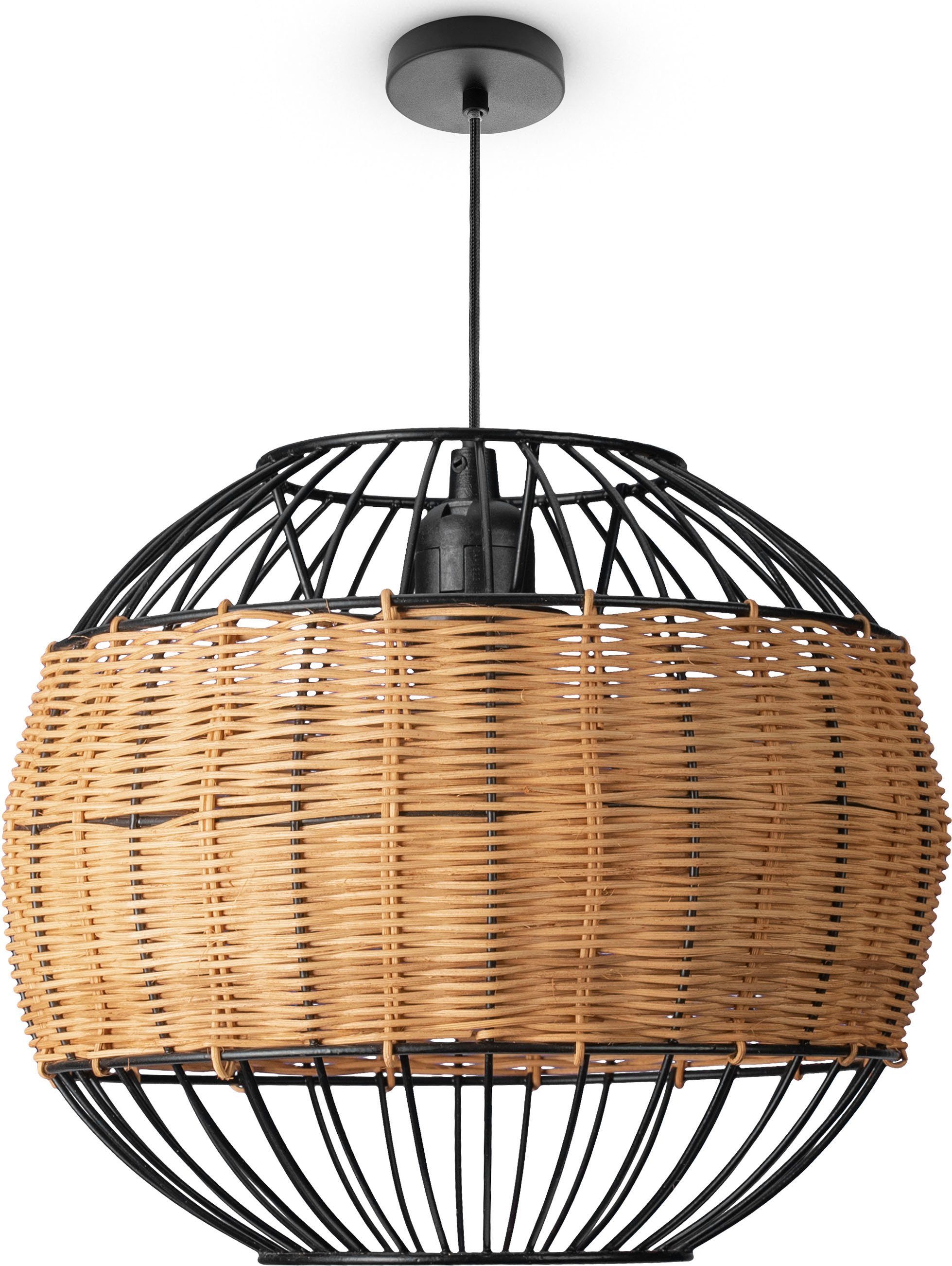 Pendelleuchte LED Korb E27 Leuchtmittel, Rattan Boho Esstischlampe ohne Pendelleuchte PUGLO, Rund Paco Home Lampe