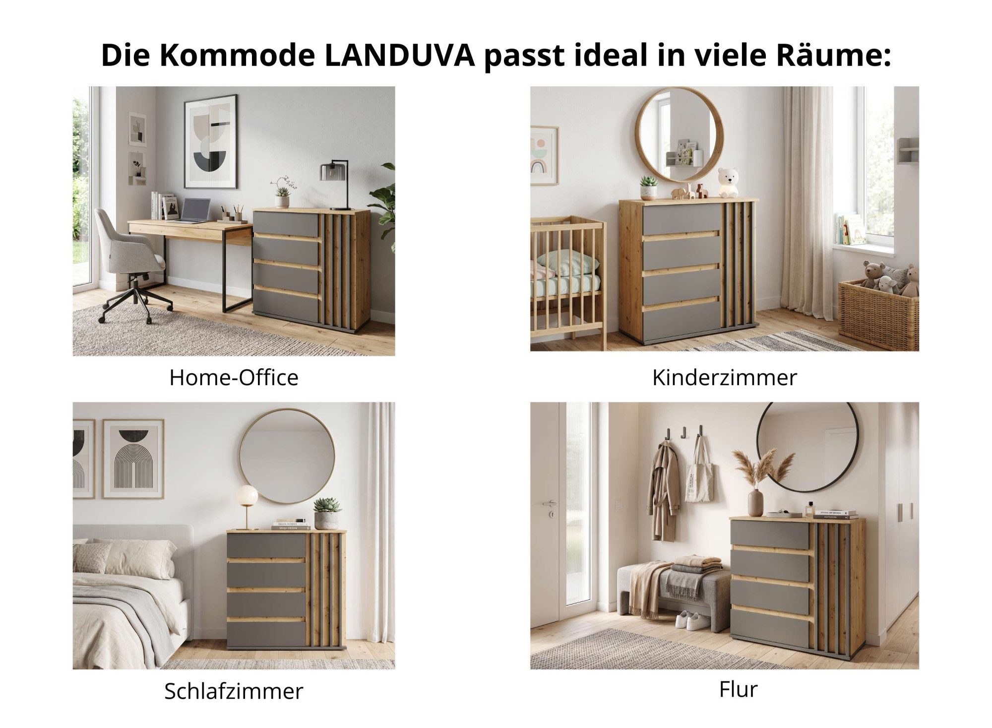 Home affaire Kommode LANDUVA Sideboard mit viel Stauraum, Breite 80 cm, Schrank mit Schubladen und 1 Tür, Lamellen Design – Bild 4 von 5