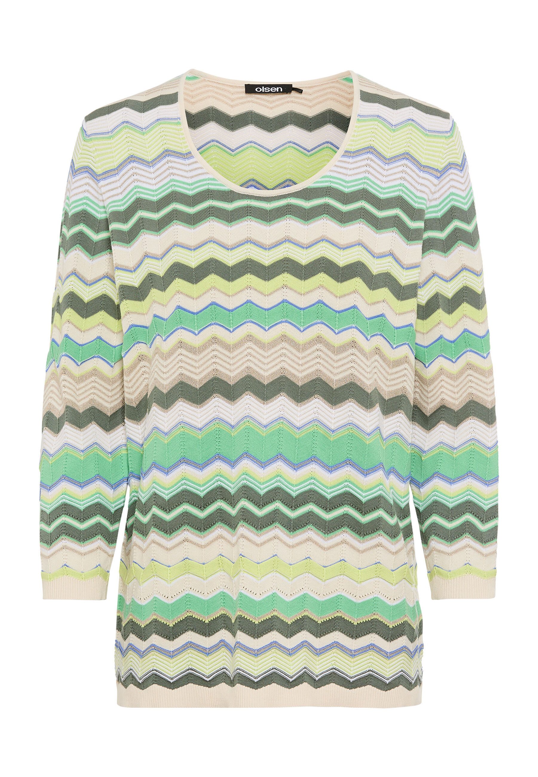 Olsen Strickpullover Pullover mit Zickzack-Dessin und 3/4-Ärmeln