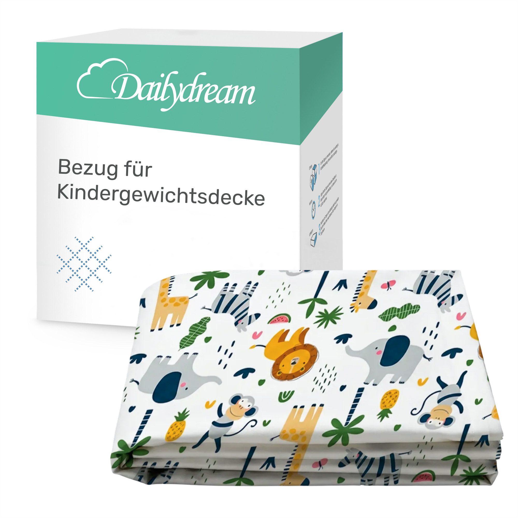 Dailydream Bettbezug Ersatzbezug für Kinder Gewichtsdecke, premium Baumwolle, waschbar, Original Bezug, mit Eckbändern für besonders festen Halt