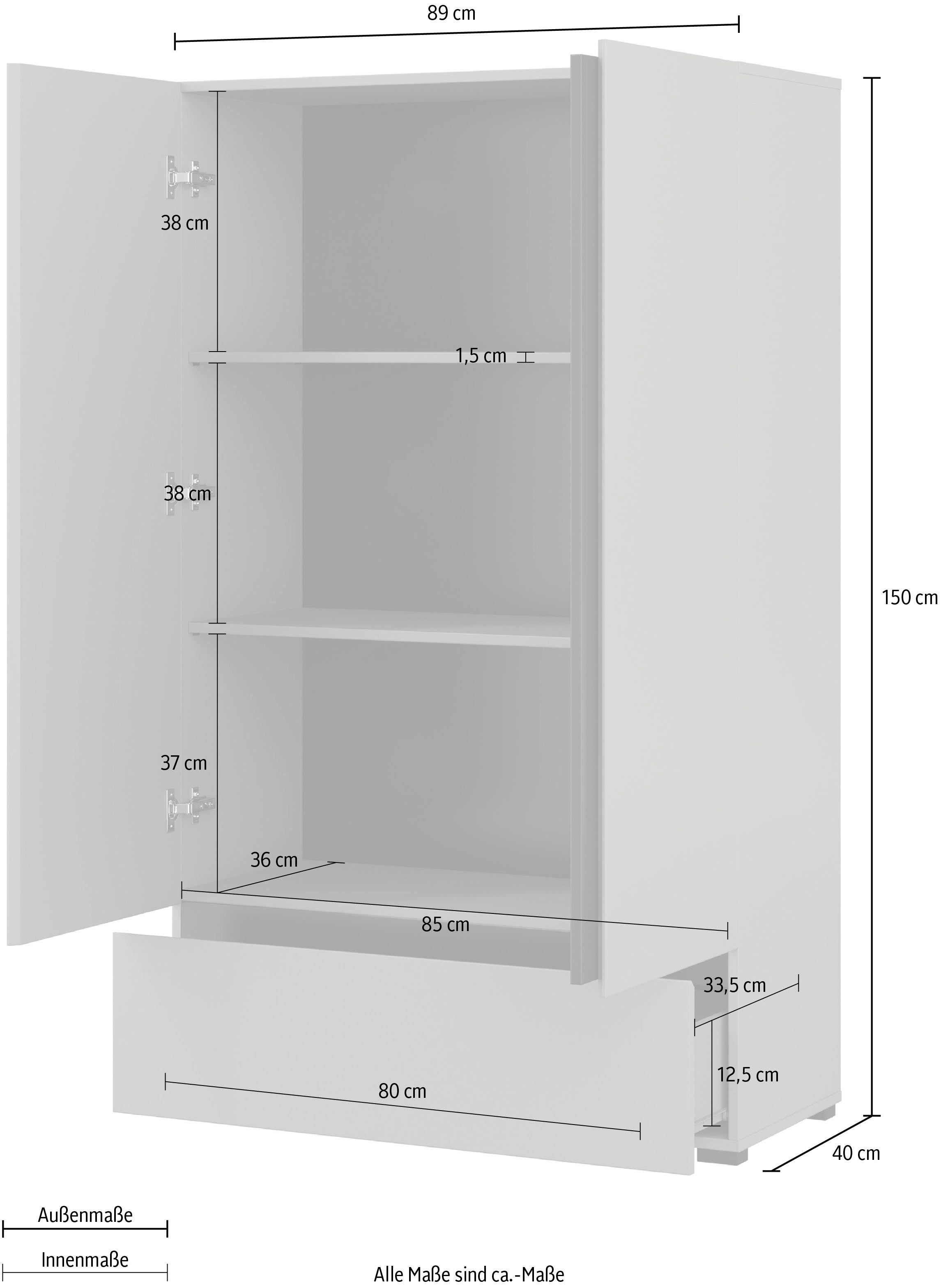 OTTO home Wäscheschrank Cross, moderner griffloser Kleiderschrank Mehrzweckschrank, Drehtürenschrank mit 1 Schublade, 3 Farben verfügbar – Bild 5 von 5