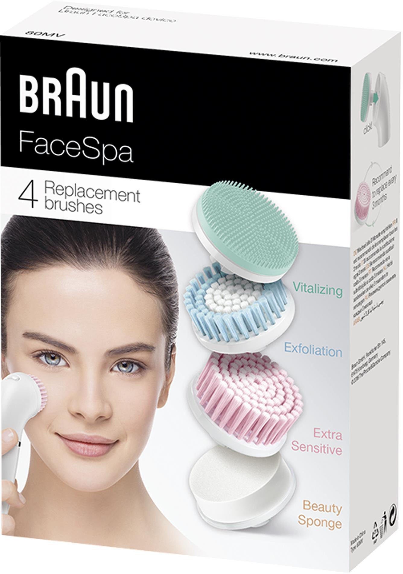 Braun Gesichtsbürstenaufsatz Face Kosmetikschwämmchen Massage-Pad, 80mv, Peelingbürste, 4-tlg., Spa Sensitive-Bürste