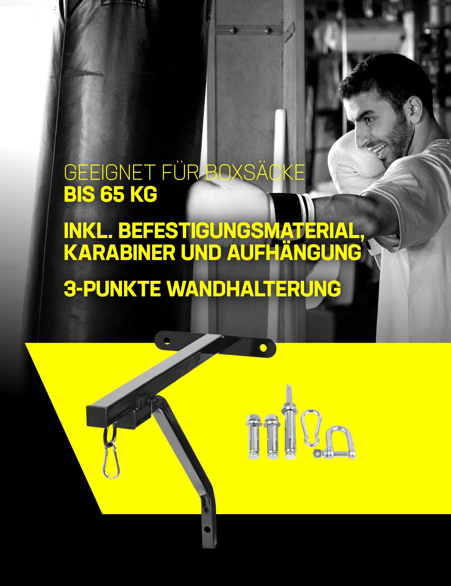 Sportinator Boxsackhalterung Boxsack Wandhalterung, (3-Punkte Wandhalterung inkl. Befestigungsmaterial)